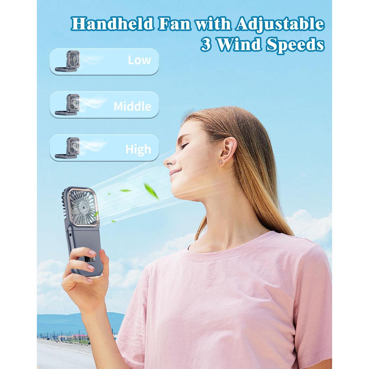 Ventilador de Mano Plegable AJGJF 4000mAh 3 Velocidades Azul