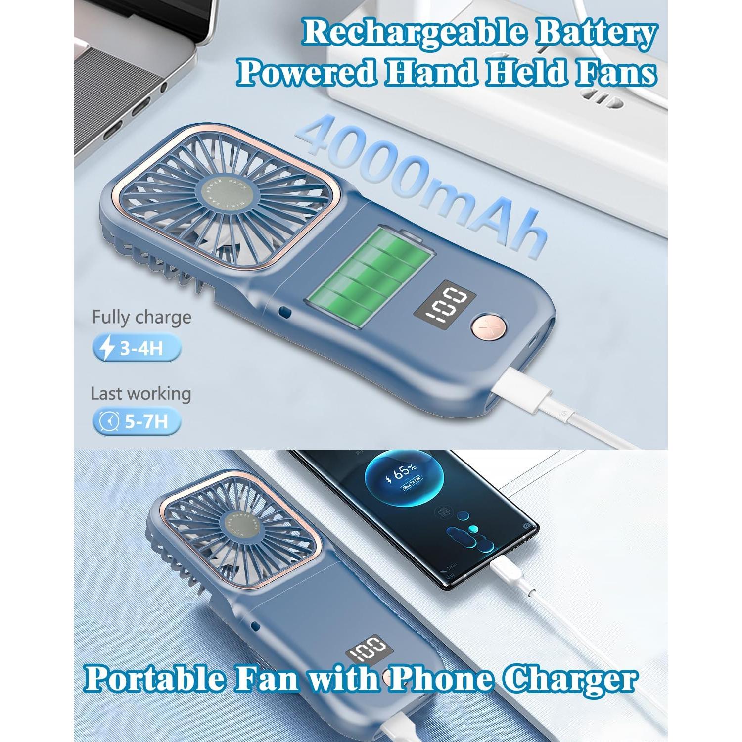 Ventilador de Mano Plegable AJGJF 4000mAh 3 Velocidades Azul