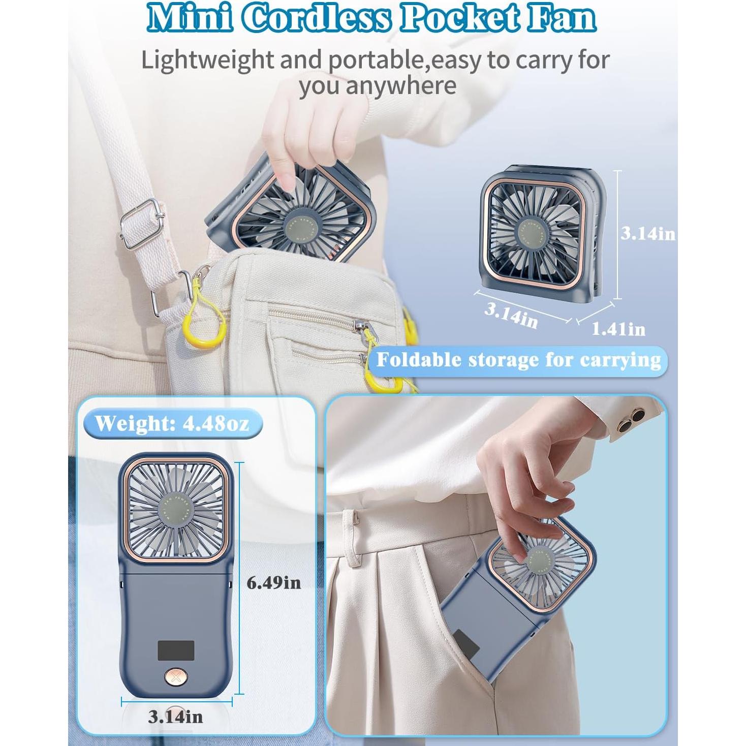 Ventilador de Mano Plegable AJGJF 4000mAh 3 Velocidades Azul