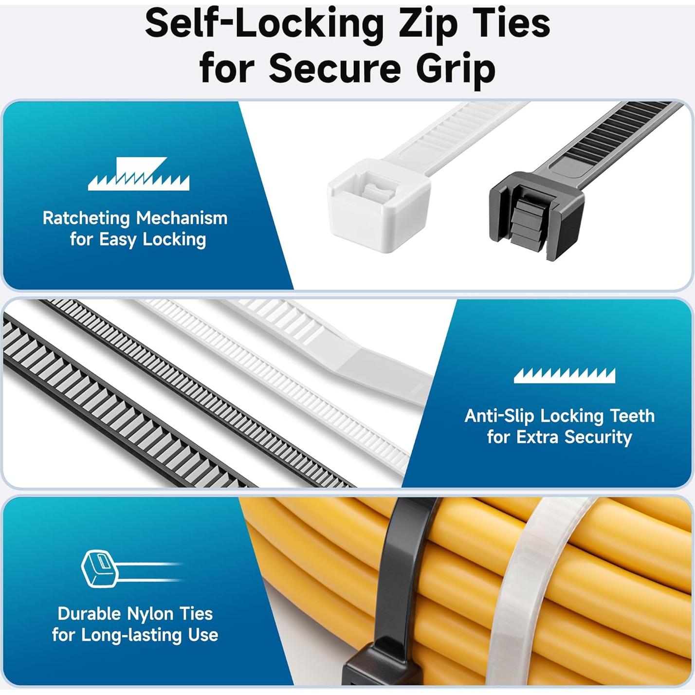 Sujetadores de Cable Nylon 140-Pack Cable Matters 6 y 12 Pulgadas