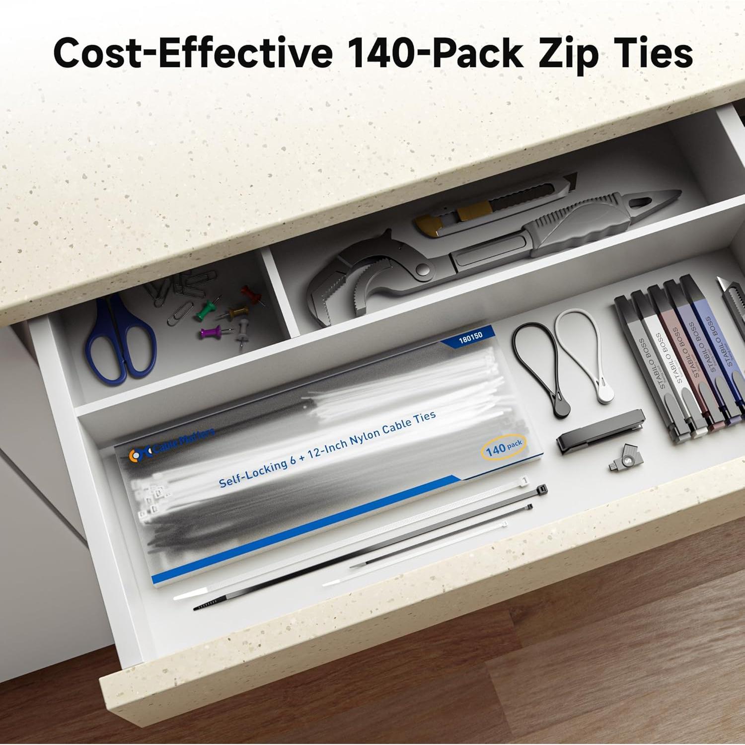 Sujetadores de Cable Nylon 140-Pack Cable Matters 6 y 12 Pulgadas