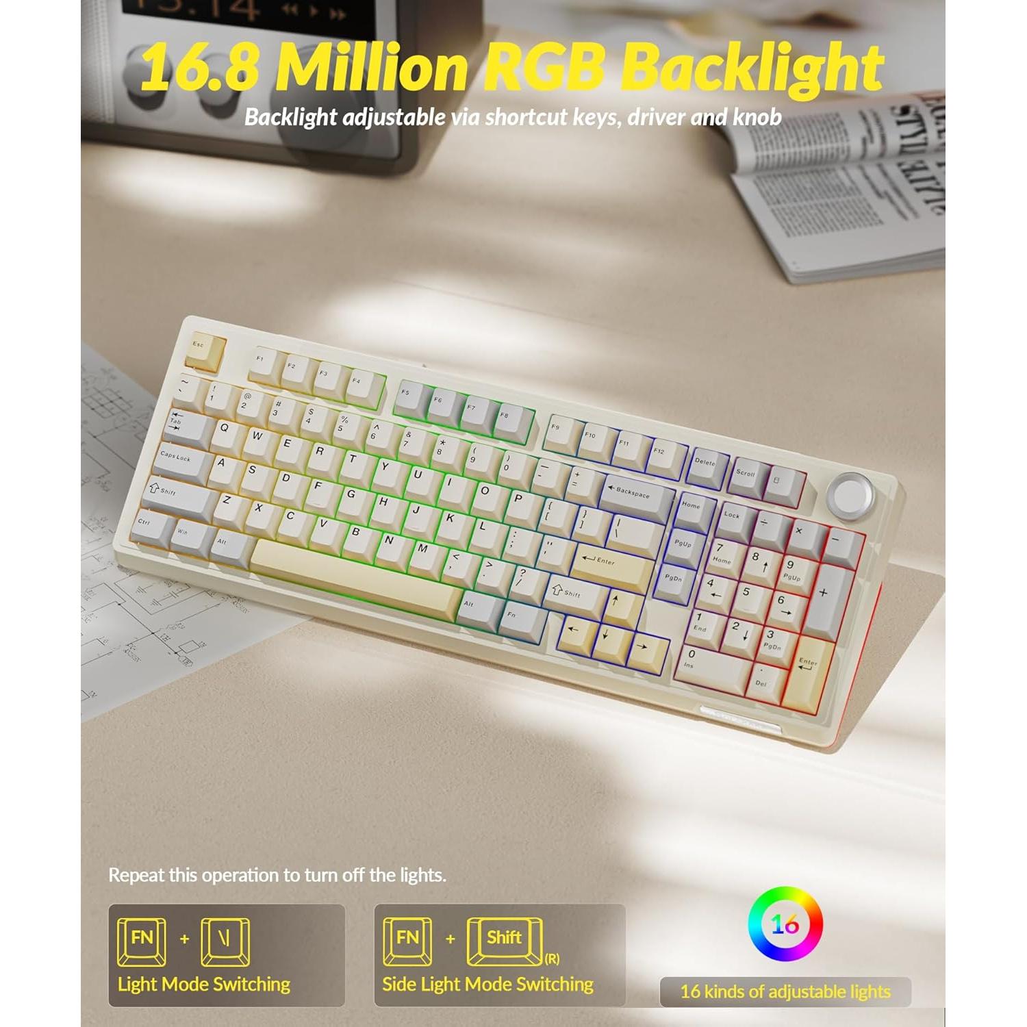 Teclado Mecánico Inalámbrico SOLAKAKA KI99 Pro 96% Beige