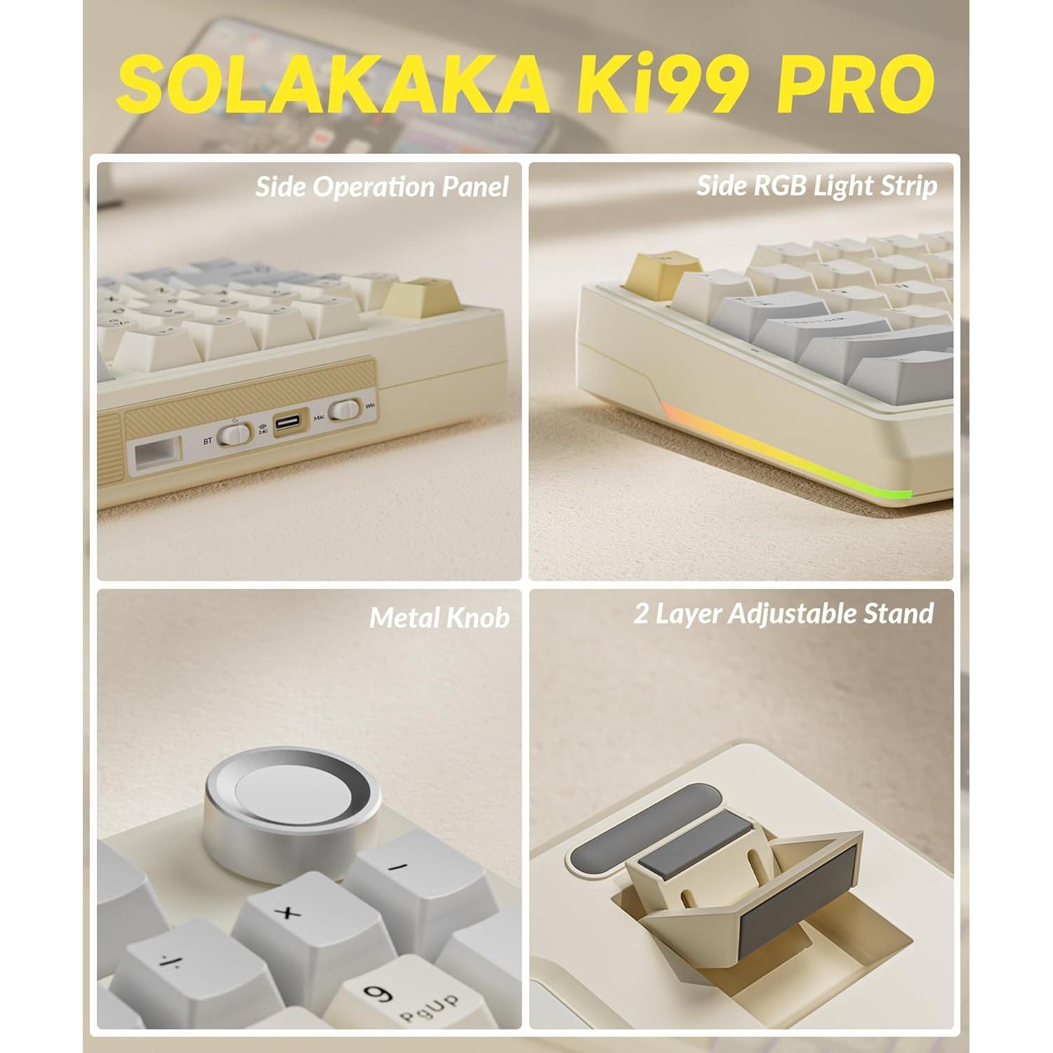 Teclado Mecánico Inalámbrico SOLAKAKA KI99 Pro 96% Beige