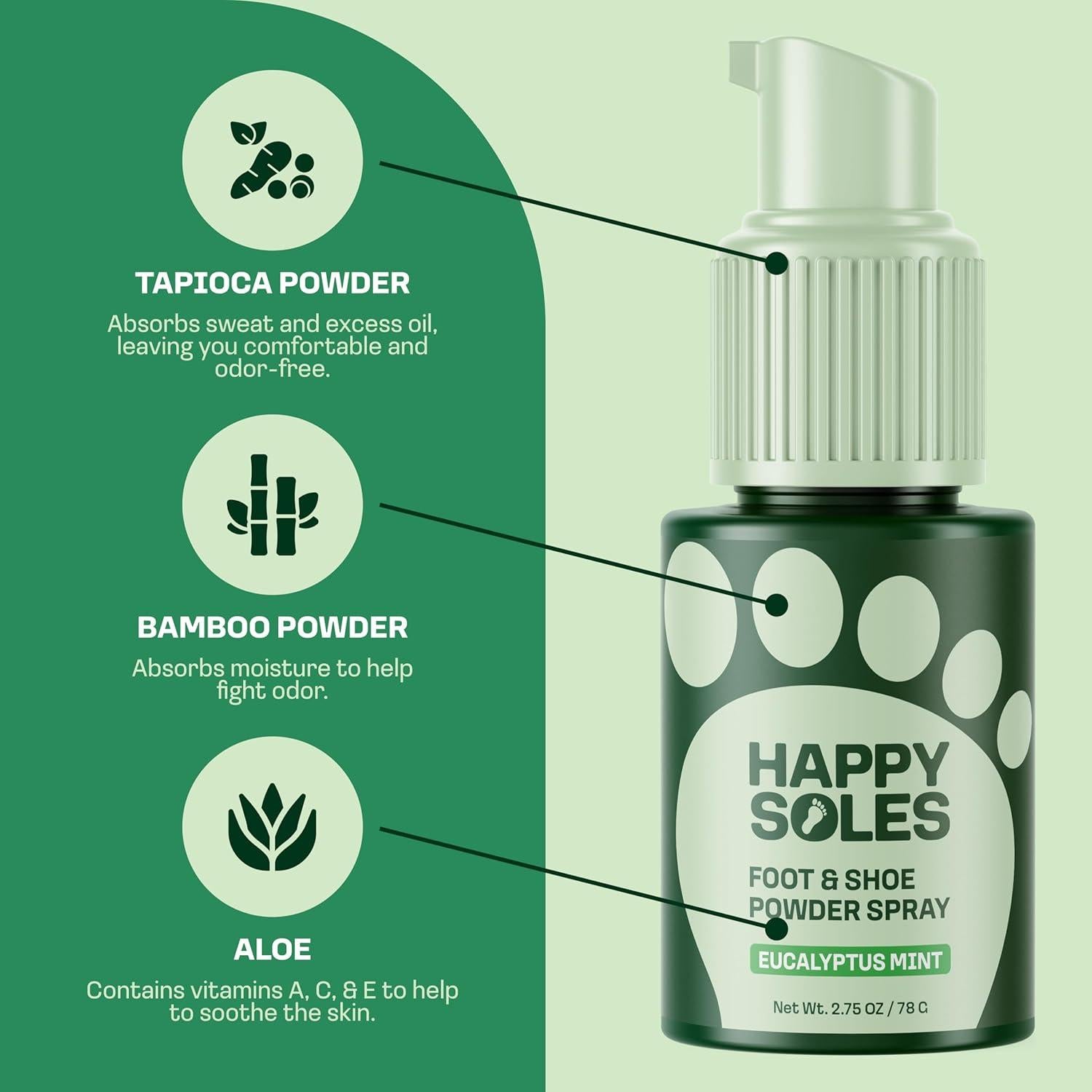 Desodorante en polvo para pies Happy Soles Eucalipto Menta