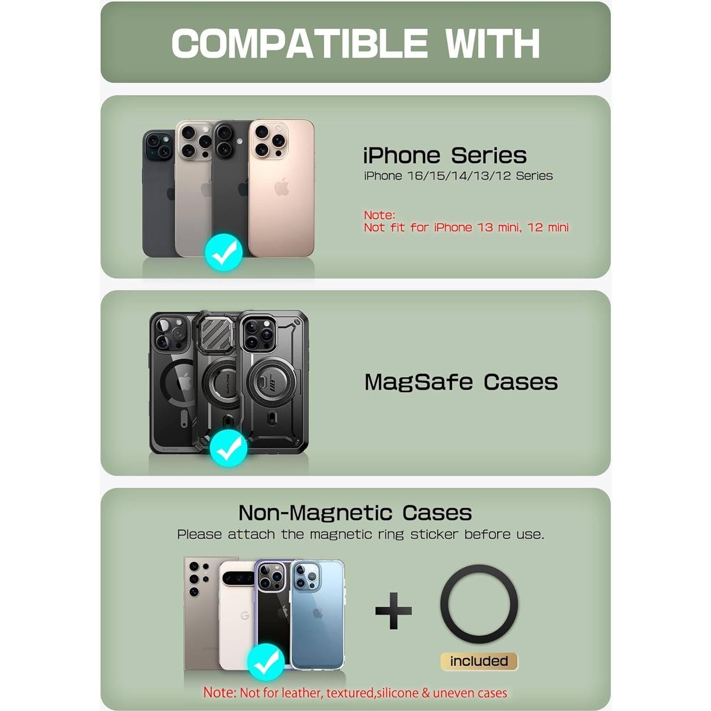 Cartera Magnética SUPCASE para iPhone 16/15/14/13/12 - Verde Batalla