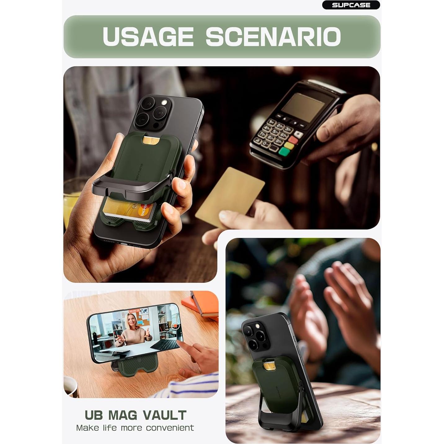 Cartera Magnética SUPCASE para iPhone 16/15/14/13/12 - Verde Batalla