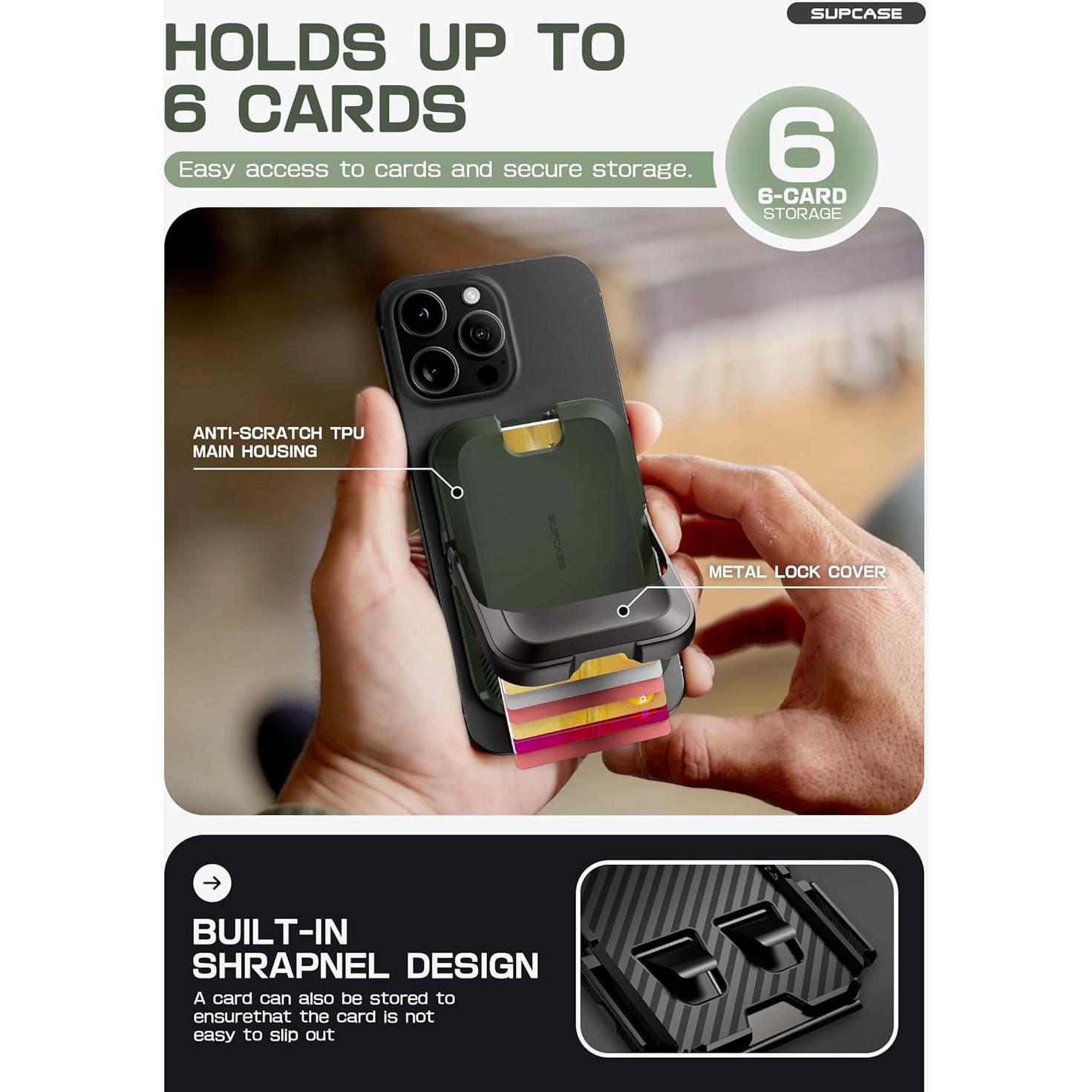 Cartera Magnética SUPCASE para iPhone 16/15/14/13/12 - Verde Batalla