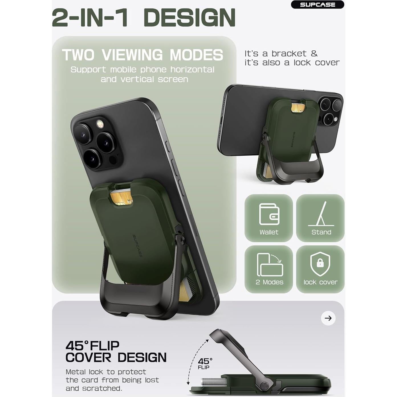 Cartera Magnética SUPCASE para iPhone 16/15/14/13/12 - Verde Batalla