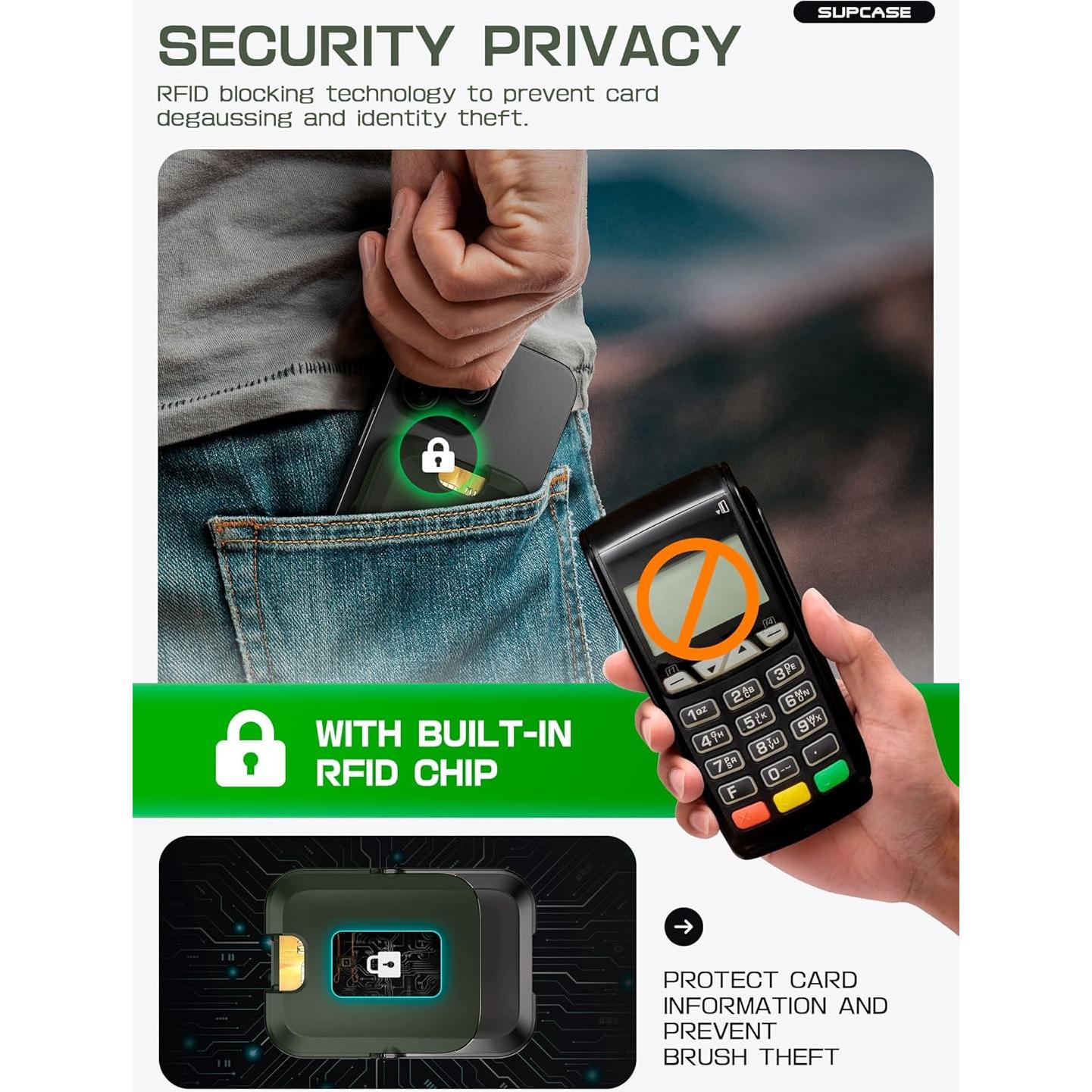 Cartera Magnética SUPCASE para iPhone 16/15/14/13/12 - Verde Batalla