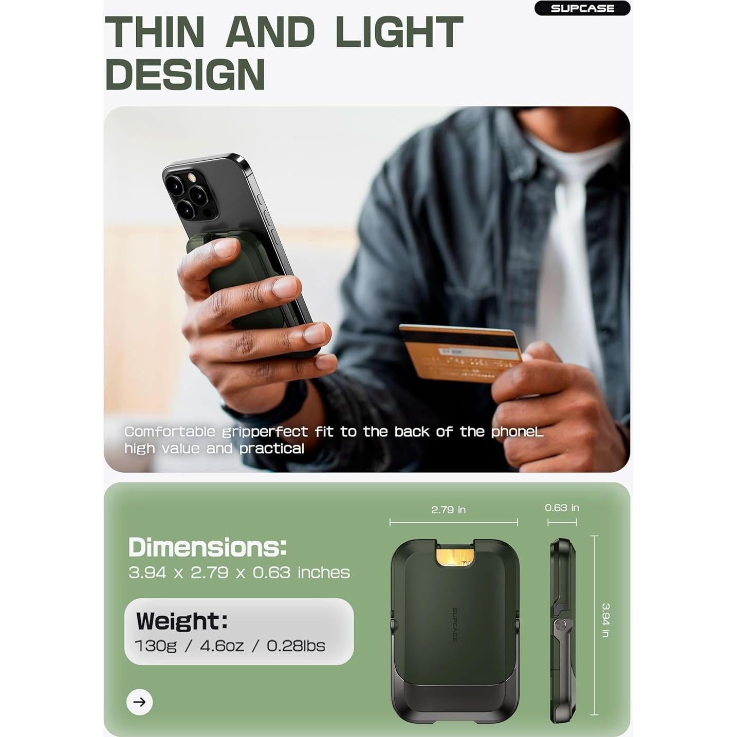 Cartera Magnética SUPCASE para iPhone 16/15/14/13/12 - Verde Batalla