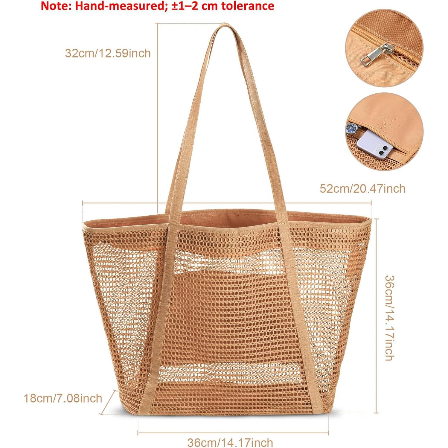 Bolsa de Playa de Malla Tibroni con Cremallera y Bolsillo Interior