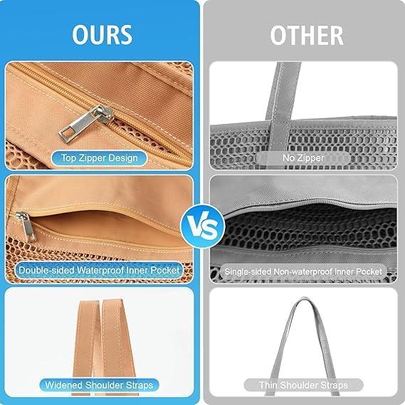 Bolsa de Playa de Malla Tibroni con Cremallera y Bolsillo Interior