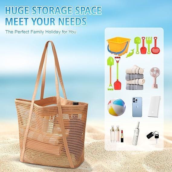 Bolsa de Playa de Malla Tibroni con Cremallera y Bolsillo Interior