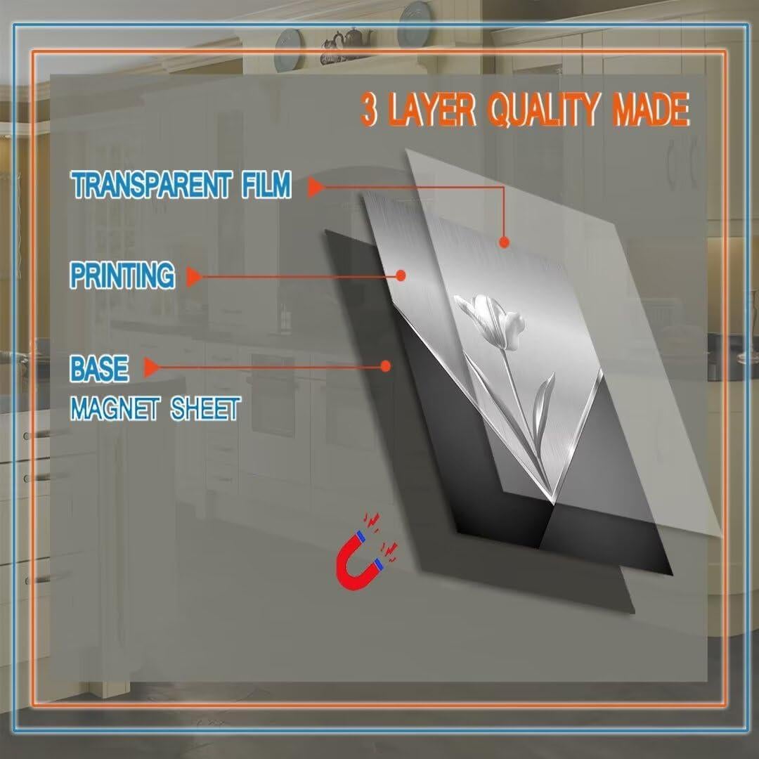 Metal Flower Magnetic Dishwasher Cover,Fridge Door Cover Decals,Stainless Steel Floral Pattern Dishwasher Magnets Art Skin Panel Decal,Home Decor Decal,Vinyl Sticker,Easy Update,23Wx26H Inches