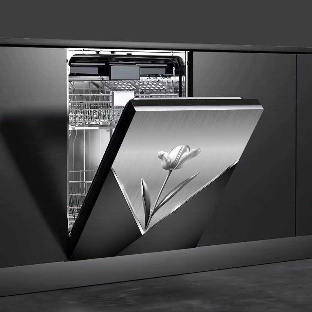 Metal Flower Magnetic Dishwasher Cover,Fridge Door Cover Decals,Stainless Steel Floral Pattern Dishwasher Magnets Art Skin Panel Decal,Home Decor Decal,Vinyl Sticker,Easy Update,23Wx26H Inches