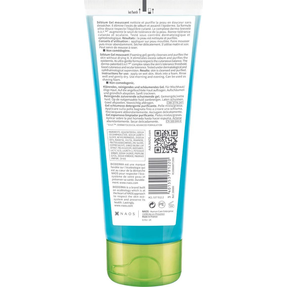 Gel Espumoso Facial Bioderma Sébium 100 ml - Limpiador Purificante