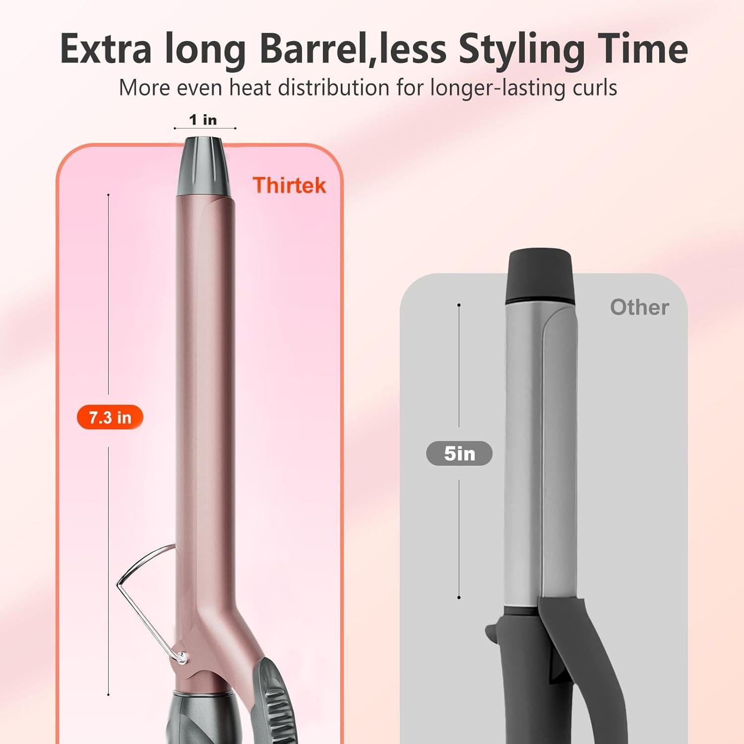 Plancha de Rizar Thirtek 1 Pulgada Oro Rosa, Barril Extra Largo 18.5 cm