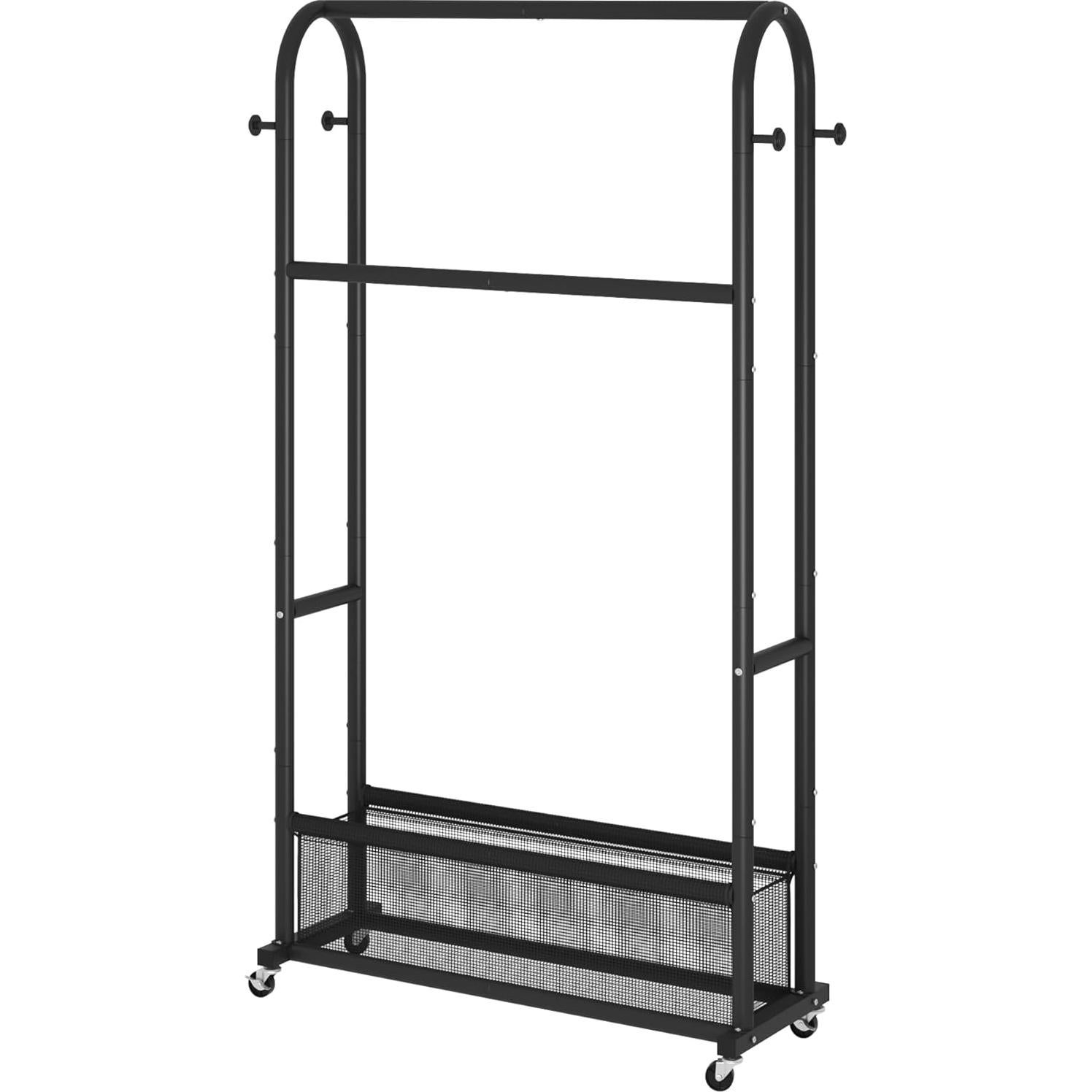 Perchero de Ropa MOYIPIN Doble Barra con Ruedas Negro 4 Ganchos