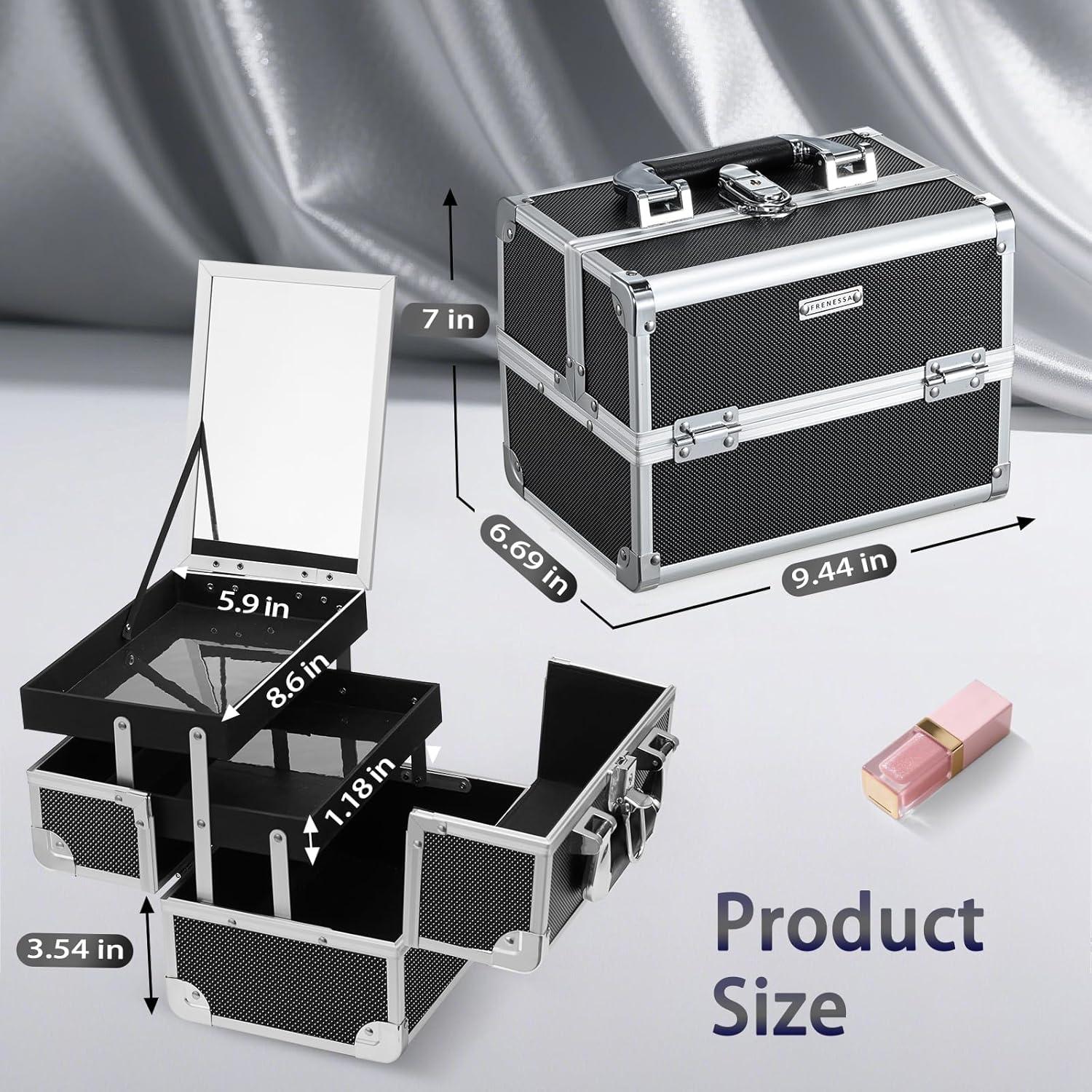 Estuche de Maquillaje Negro Frenessa con Espejo y 2 Bandejas