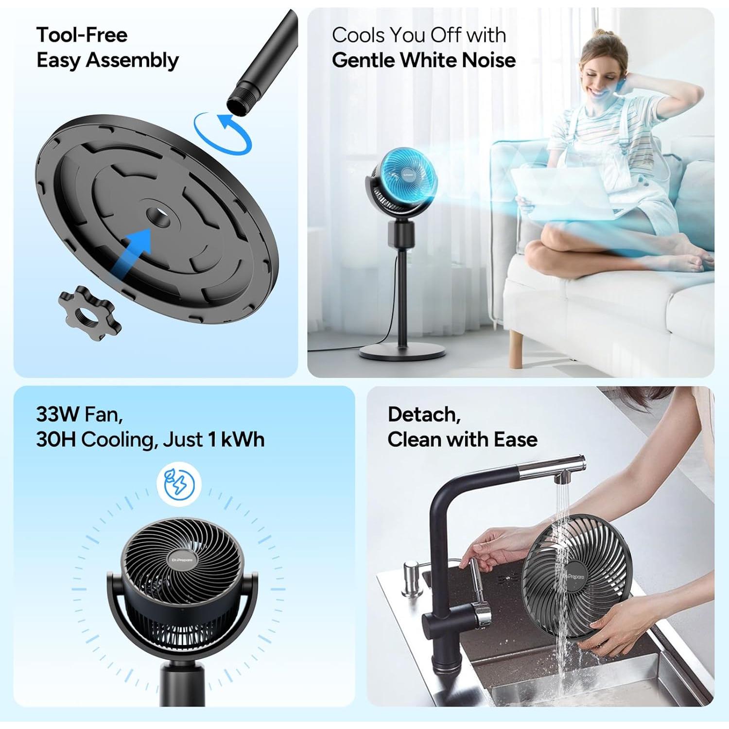 Ventilador de Pedestal DR.PREPARE 33W Oscilante Ajustable 40-86 cm