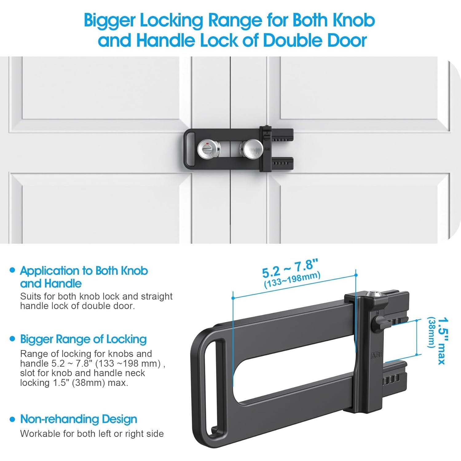 Cerradura de Seguridad Doble Puerta AST - Refuerzo Negro Mate
