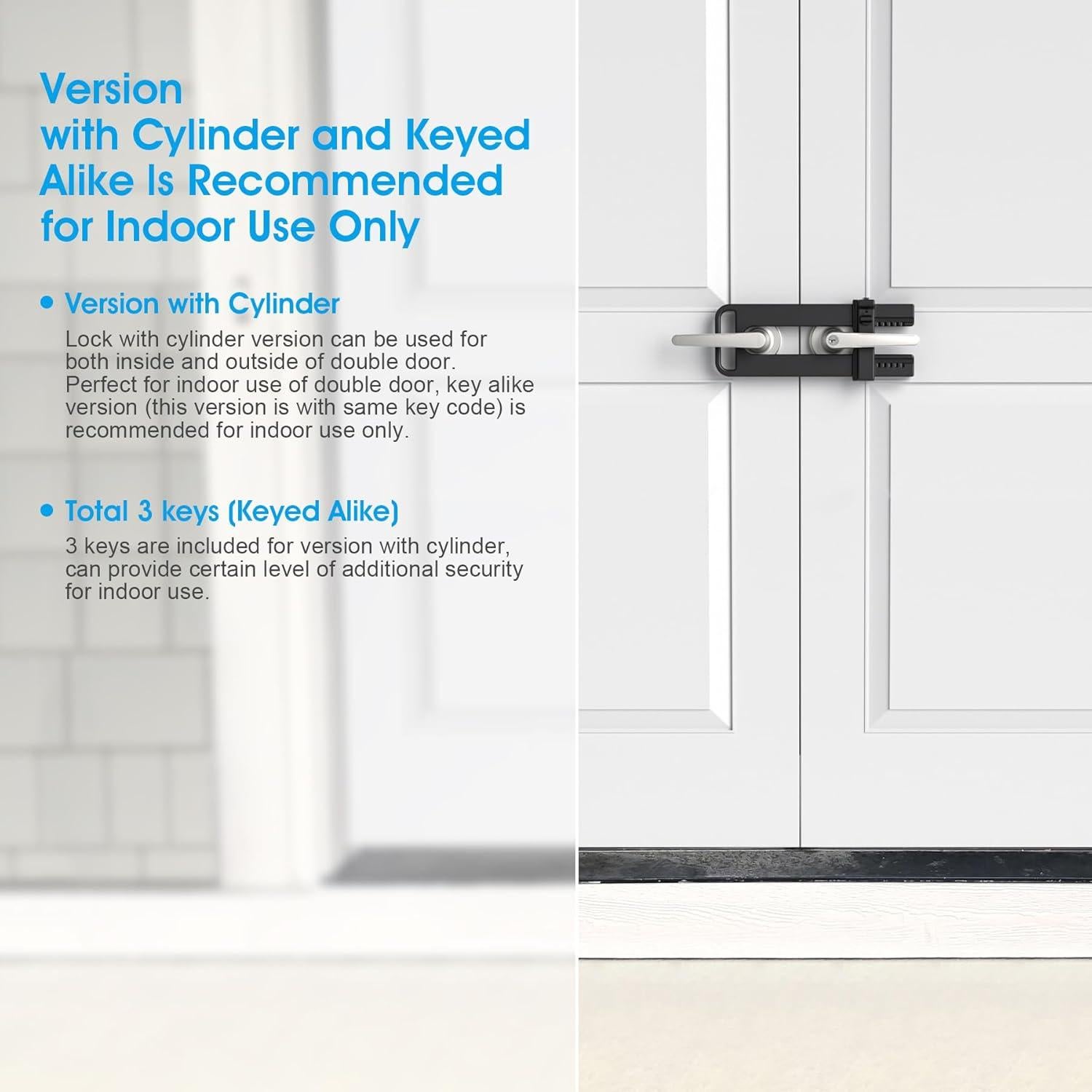 Cerradura de Seguridad Doble Puerta AST - Refuerzo Negro Mate