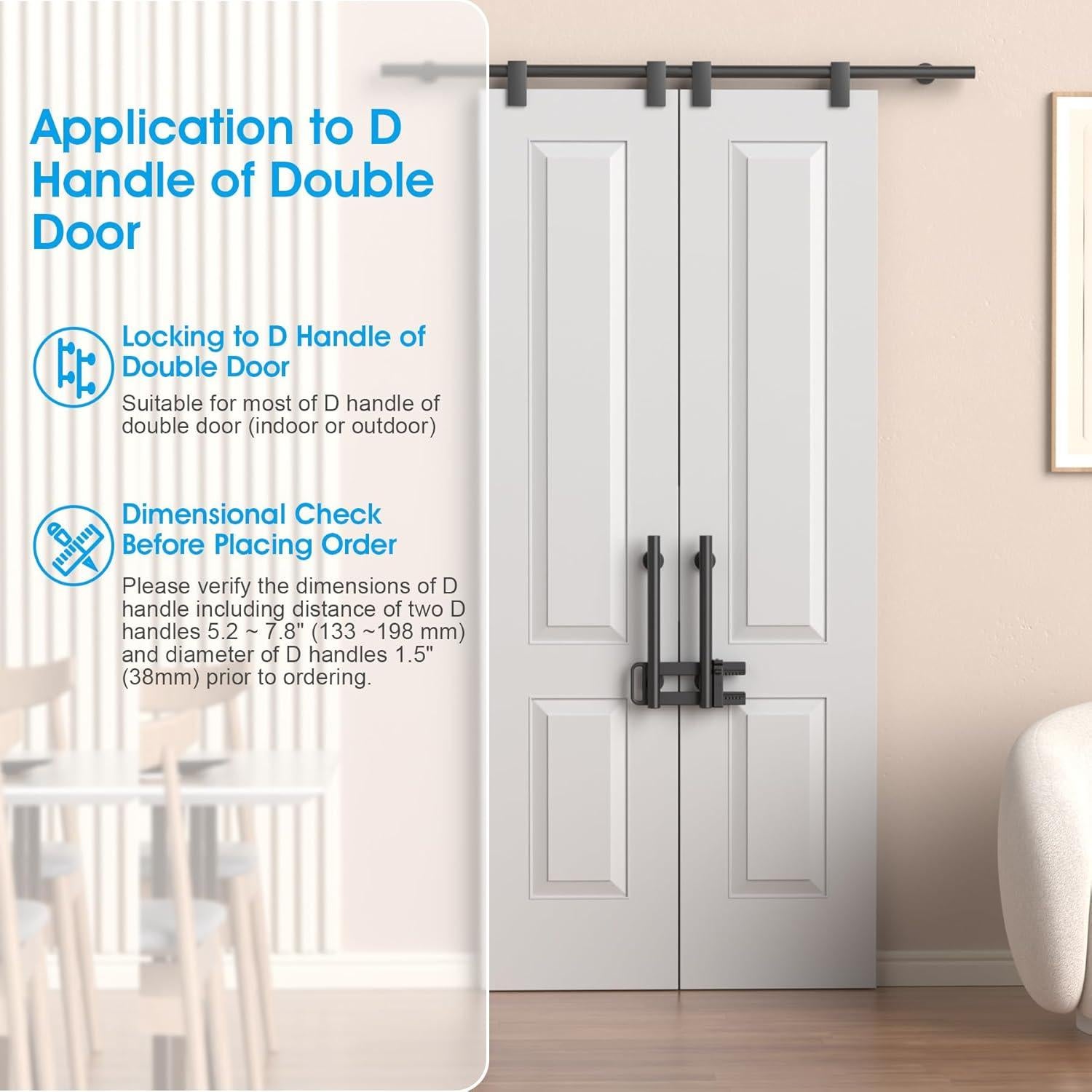 Cerradura de Seguridad Doble Puerta AST - Refuerzo Negro Mate