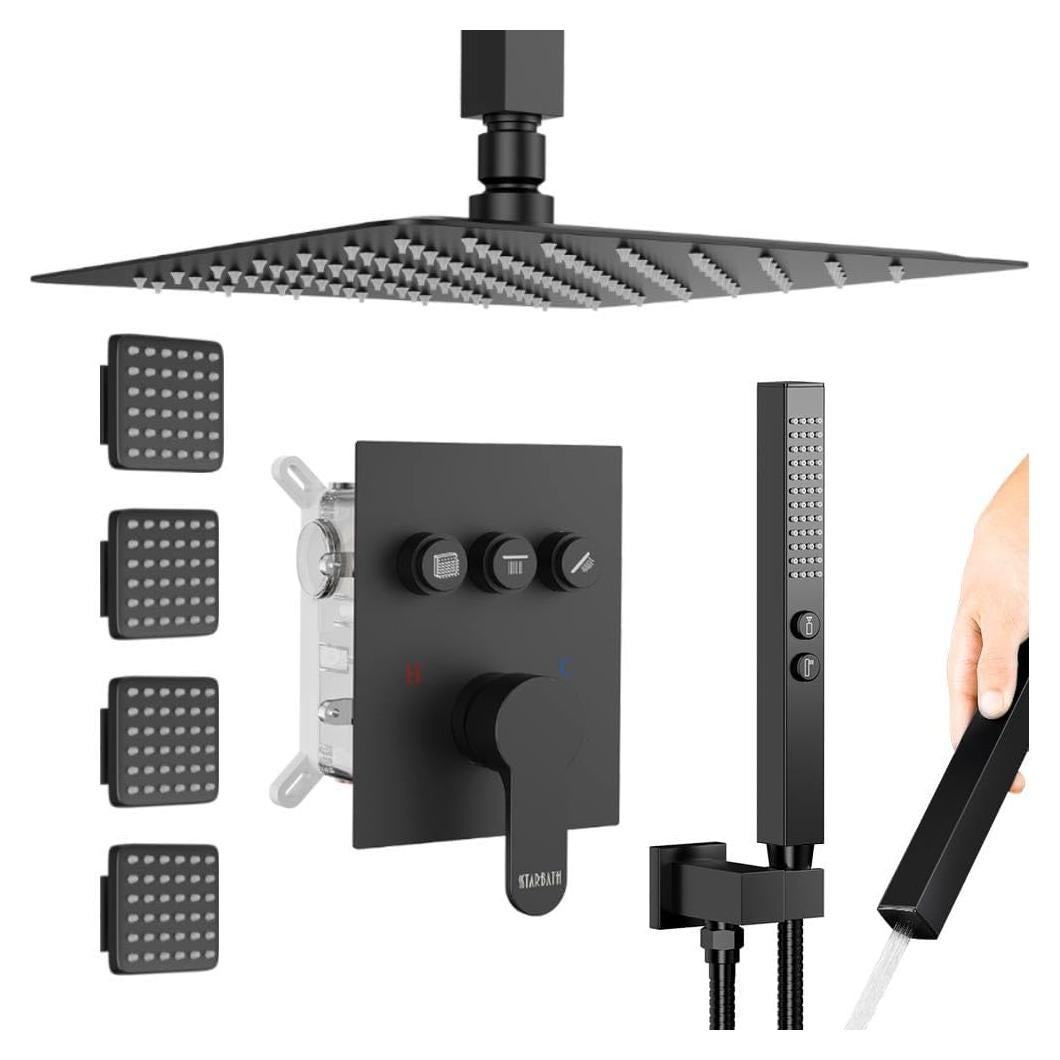 Conjunto de Ducha Completo STARBATH Negro Mate 12" 2 en 1