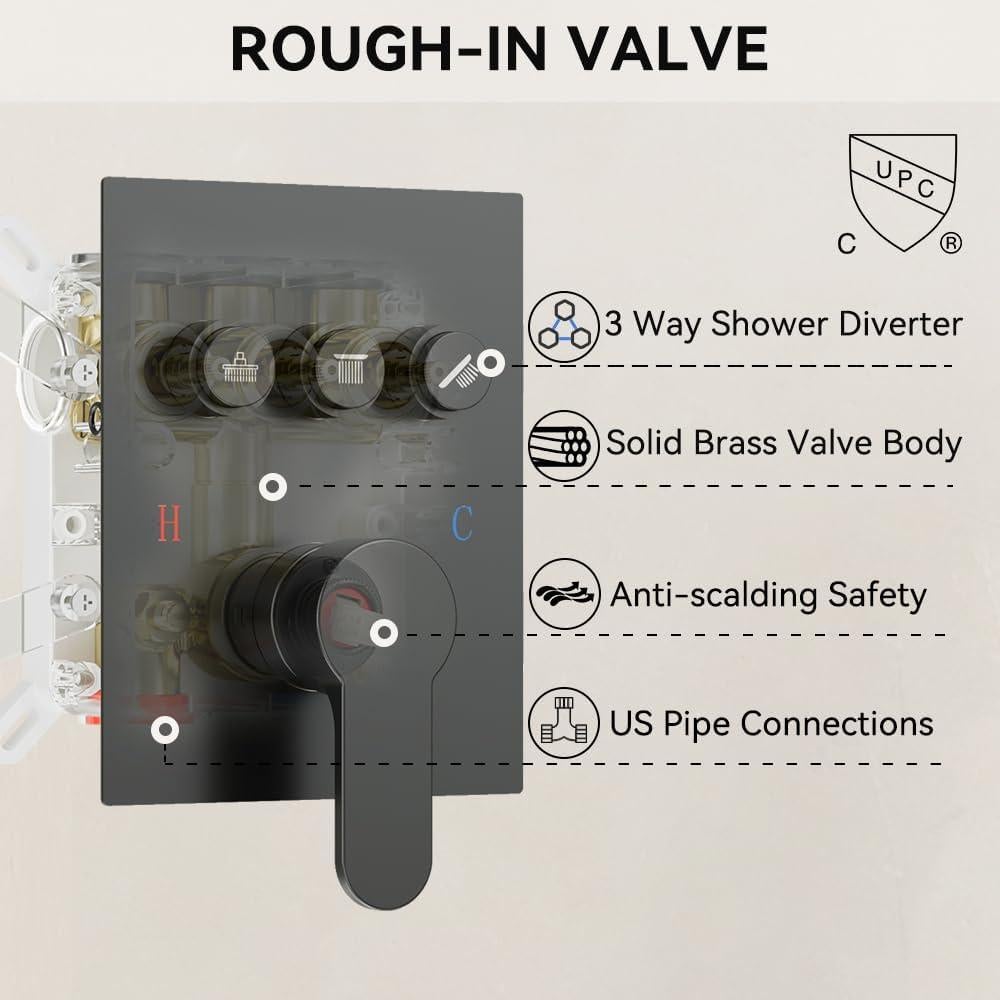 Conjunto de Ducha Completo STARBATH Negro Mate 12" 2 en 1