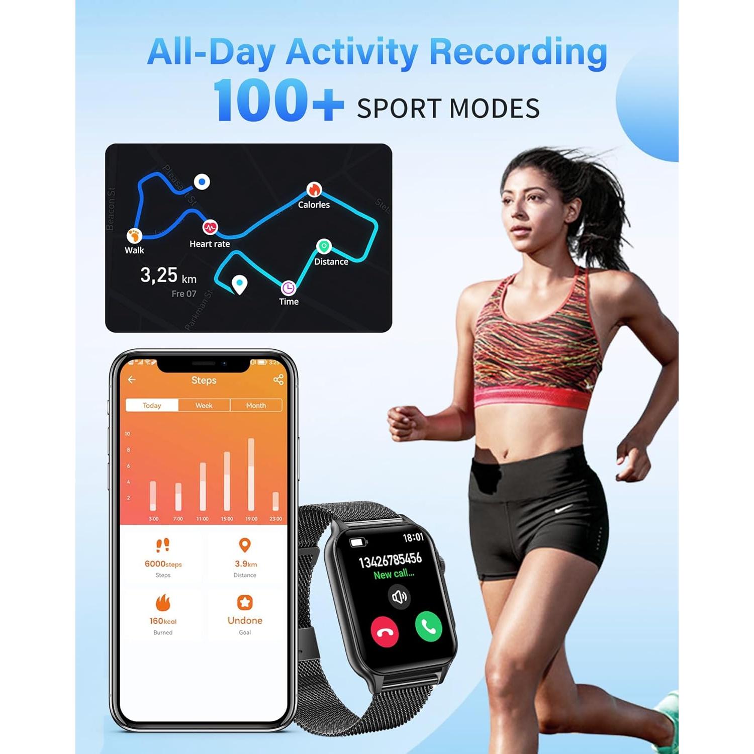 Reloj Inteligente Fitness Honghao 1.96" Negro para iOS/Android