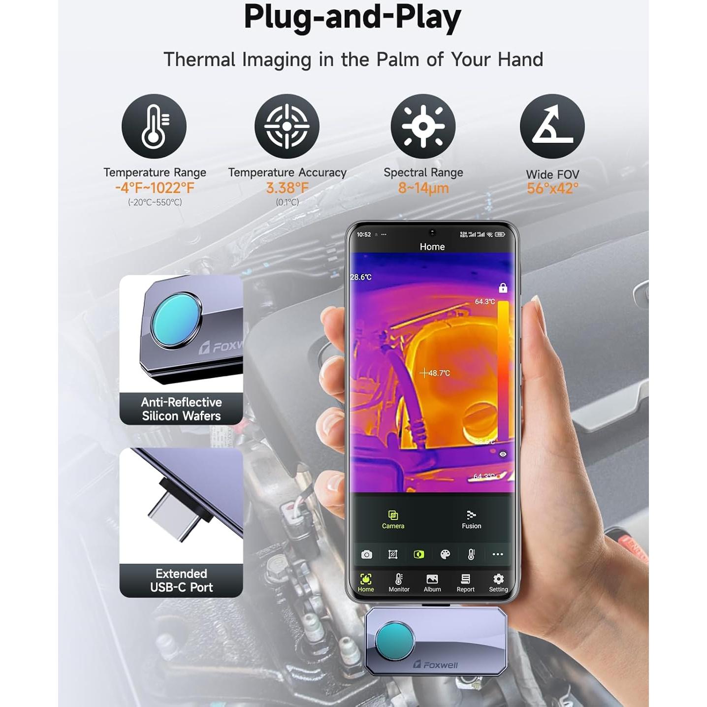 Cámara Térmica FOXWELL RT100 para Smartphone Android, IR 256x192