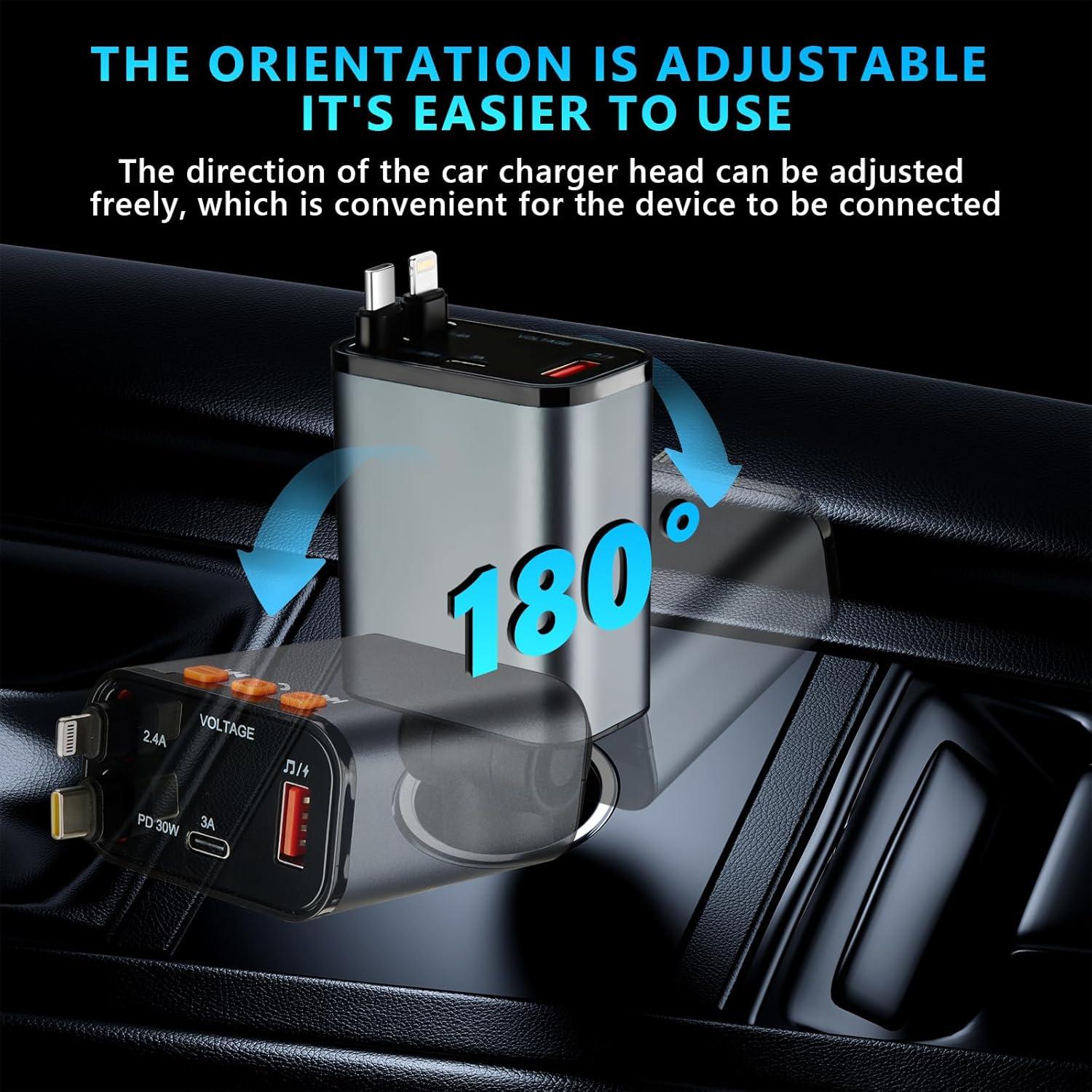 Cargador de coche retráctil 5 en 1 MQOUNY 60W Bluetooth 5.3