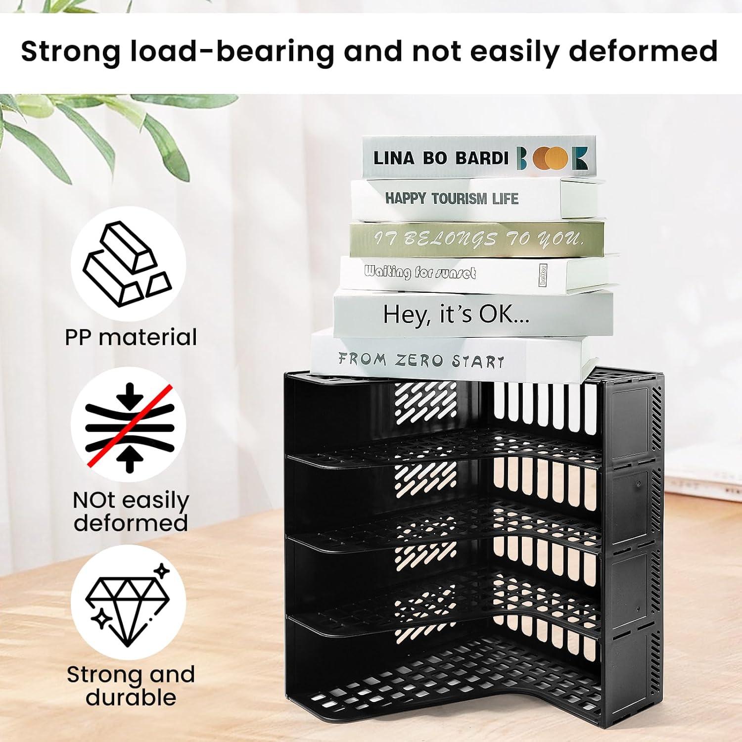 Soporte de Revistas ZQS Negro, Organizador de Escritorio 4 Compartimentos