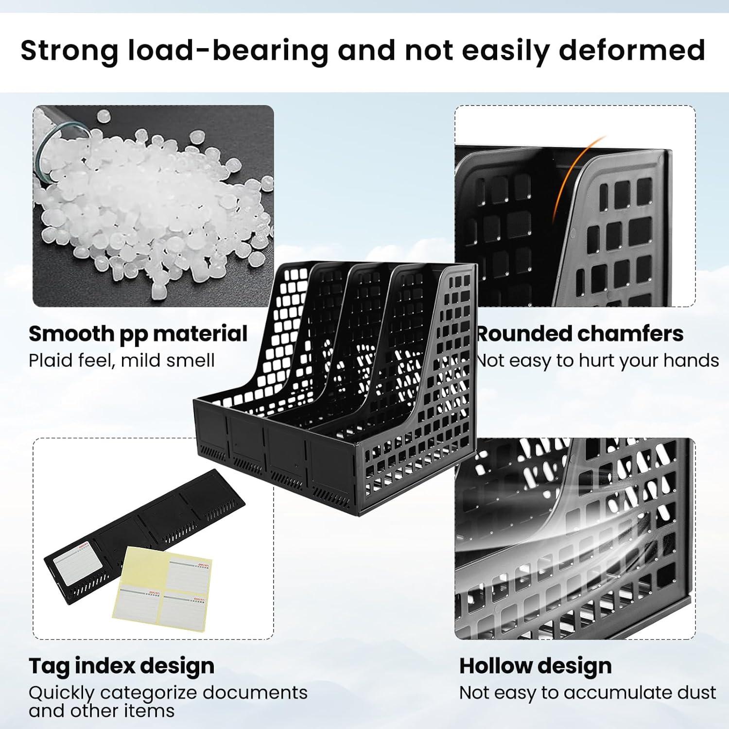 Soporte de Revistas ZQS Negro, Organizador de Escritorio 4 Compartimentos