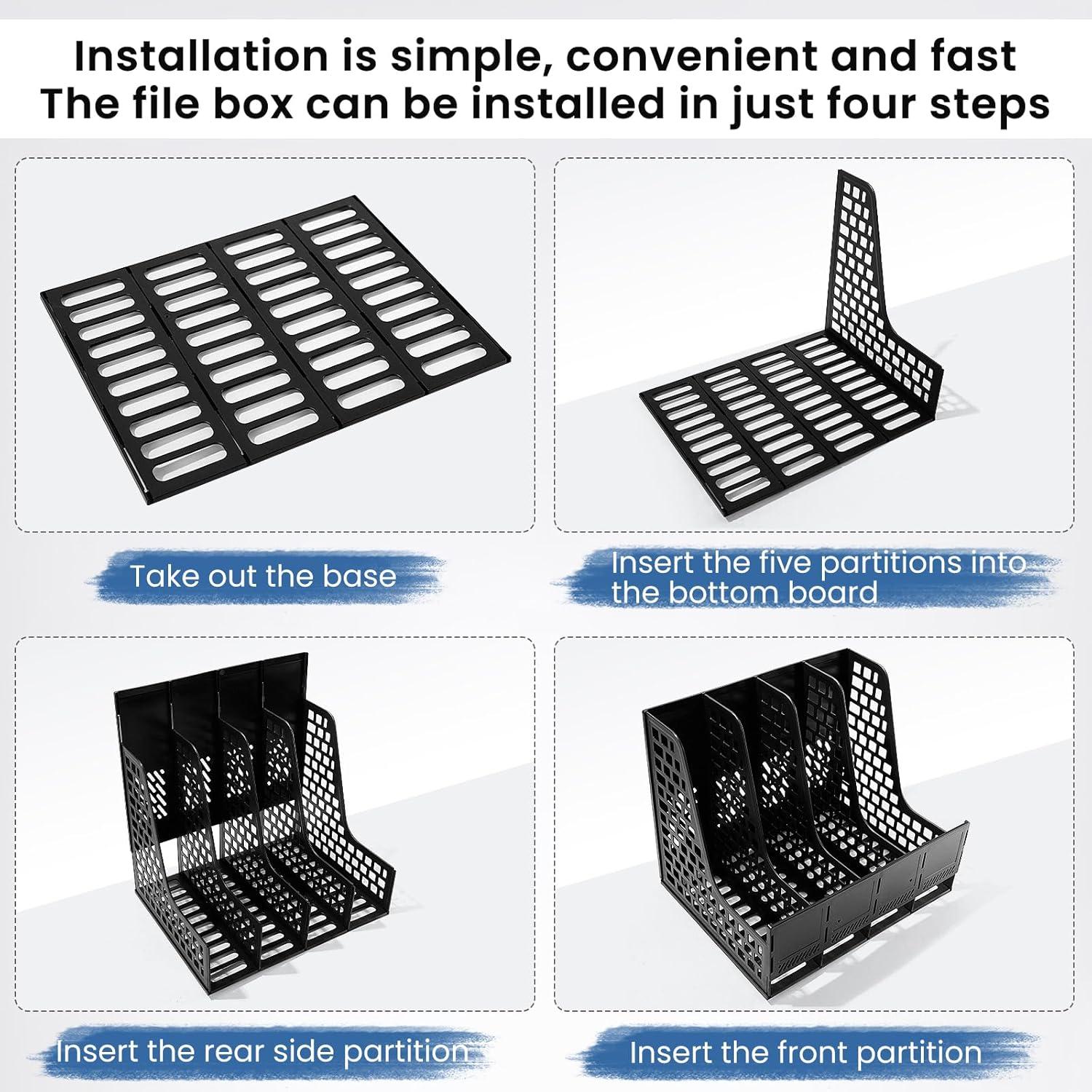 Soporte de Revistas ZQS Negro, Organizador de Escritorio 4 Compartimentos