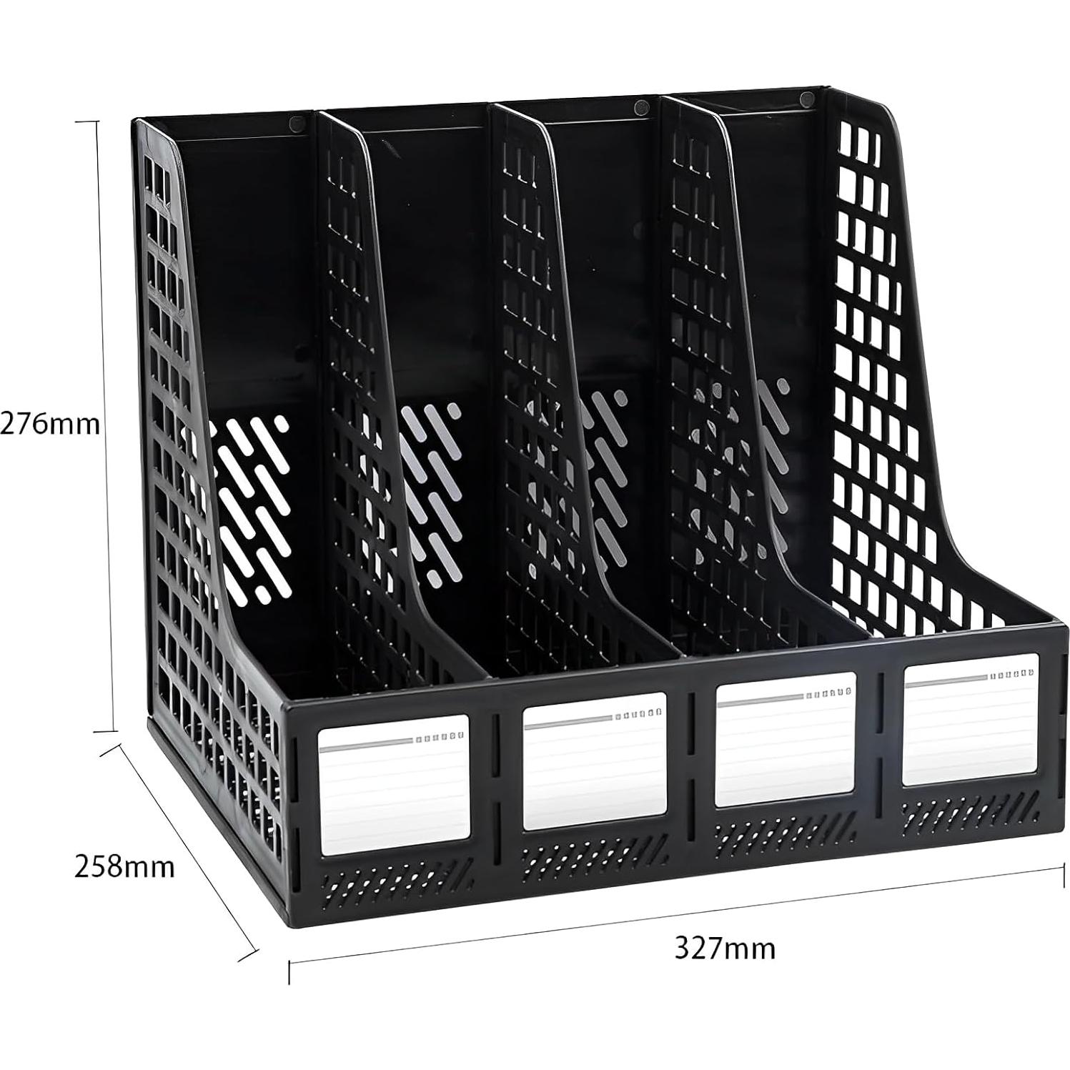 Soporte de Revistas ZQS Negro, Organizador de Escritorio 4 Compartimentos