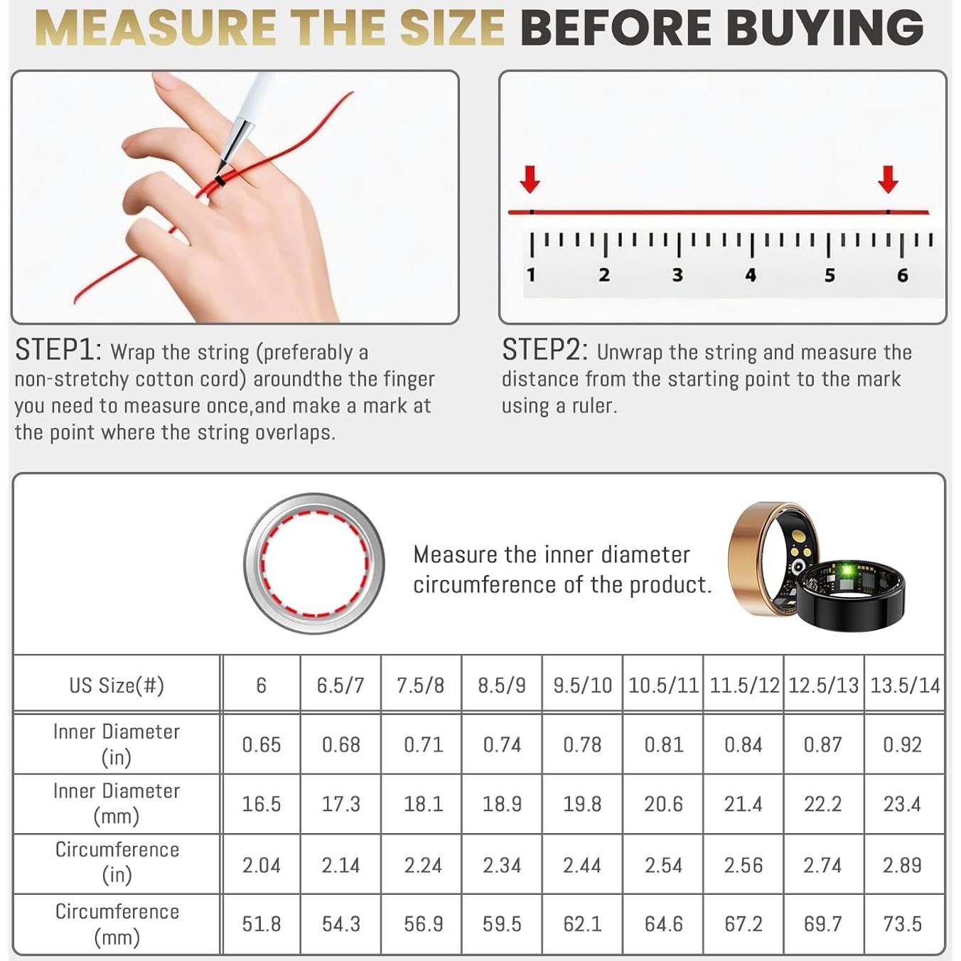 Anillo Inteligente Oucscru Negro 6# - Monitoreo Salud y Fitness