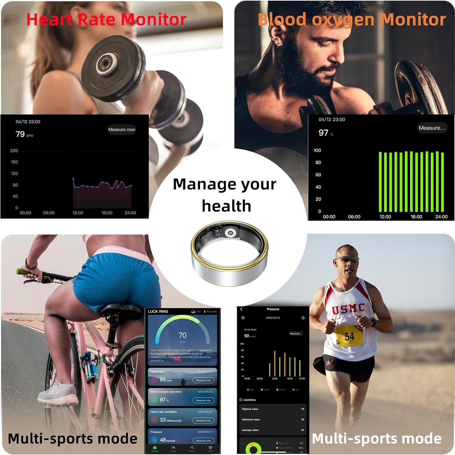 Anillo Inteligente Oucscru Negro 6# - Monitoreo Salud y Fitness