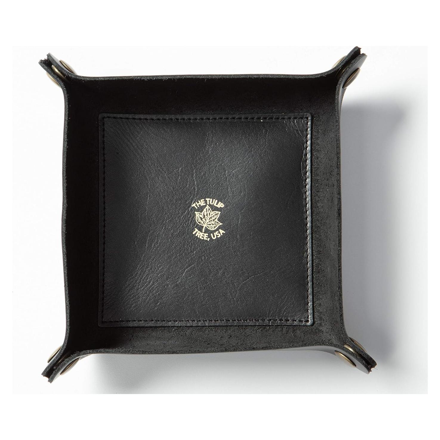 Bandeja de cuero premium THE TULIP TREE - Organizador negro 12.7 cm