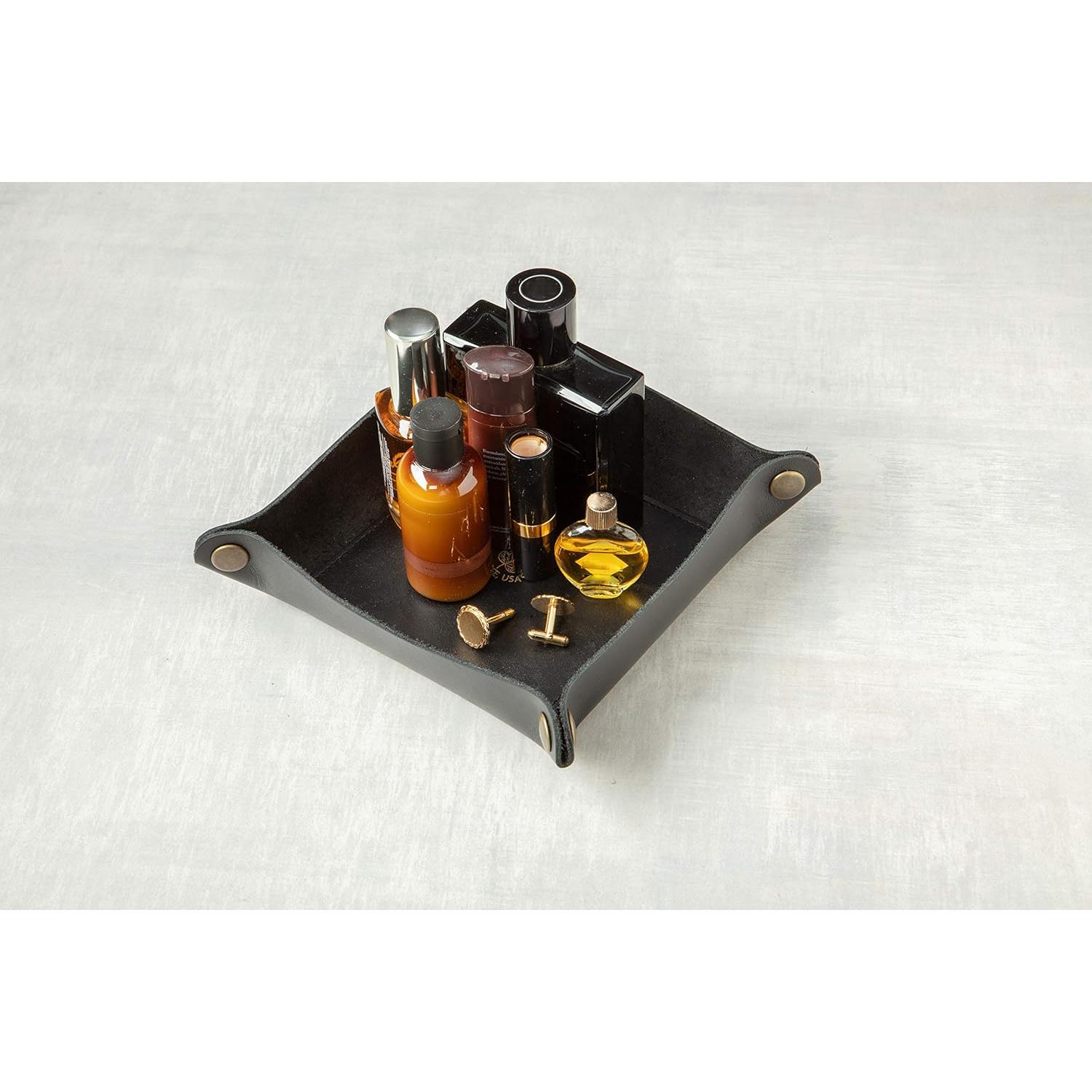 Bandeja de cuero premium THE TULIP TREE - Organizador negro 12.7 cm