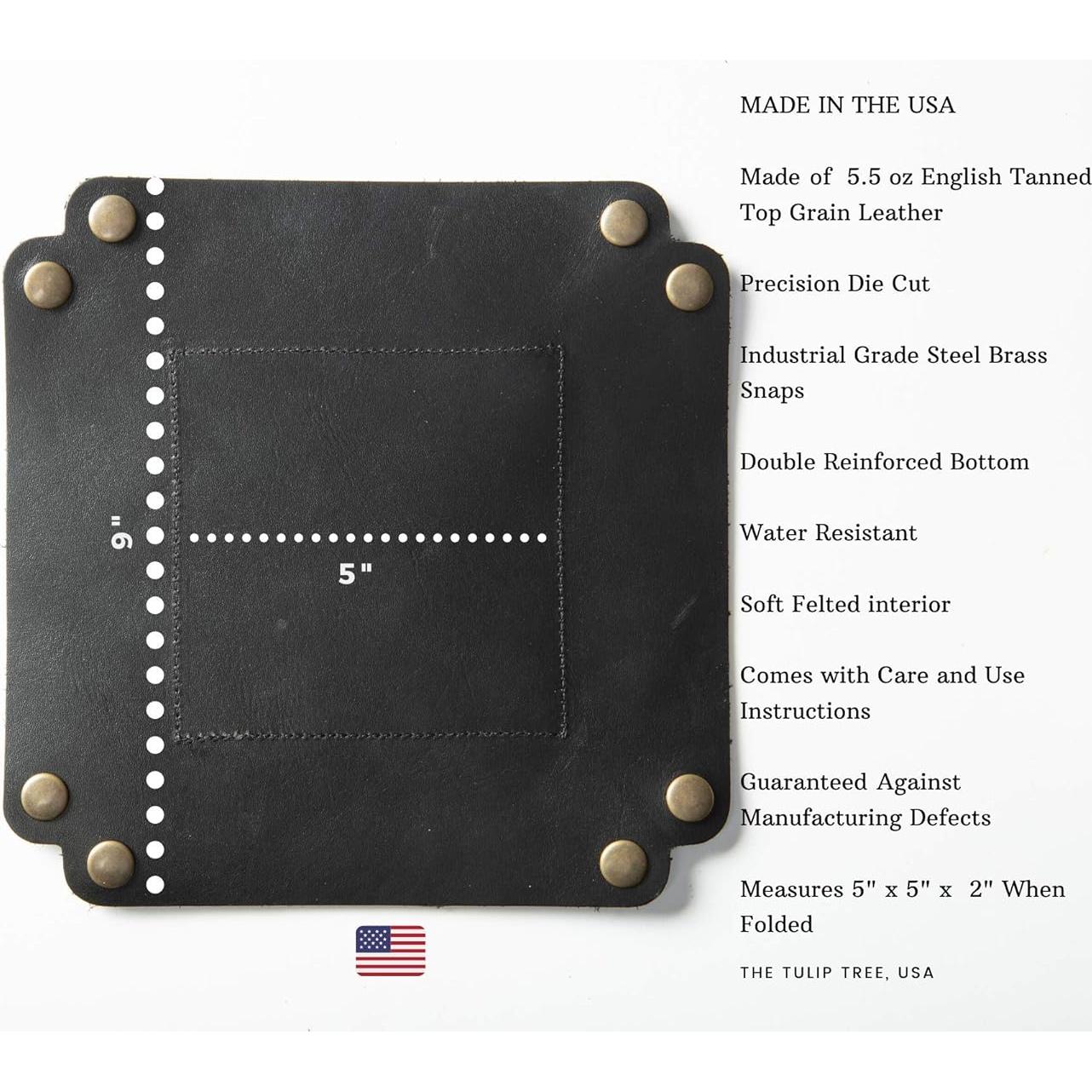 Bandeja de cuero premium THE TULIP TREE - Organizador negro 12.7 cm