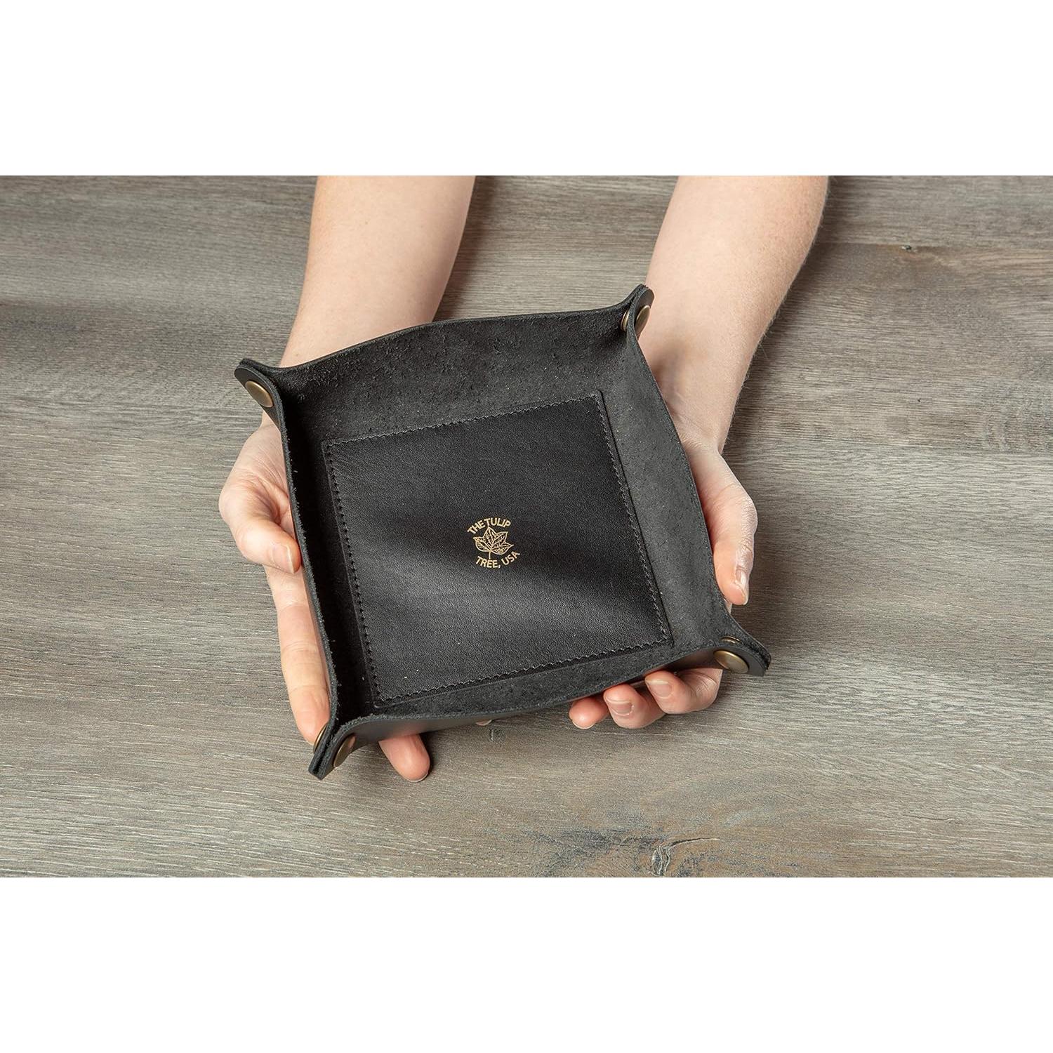 Bandeja de cuero premium THE TULIP TREE - Organizador negro 12.7 cm