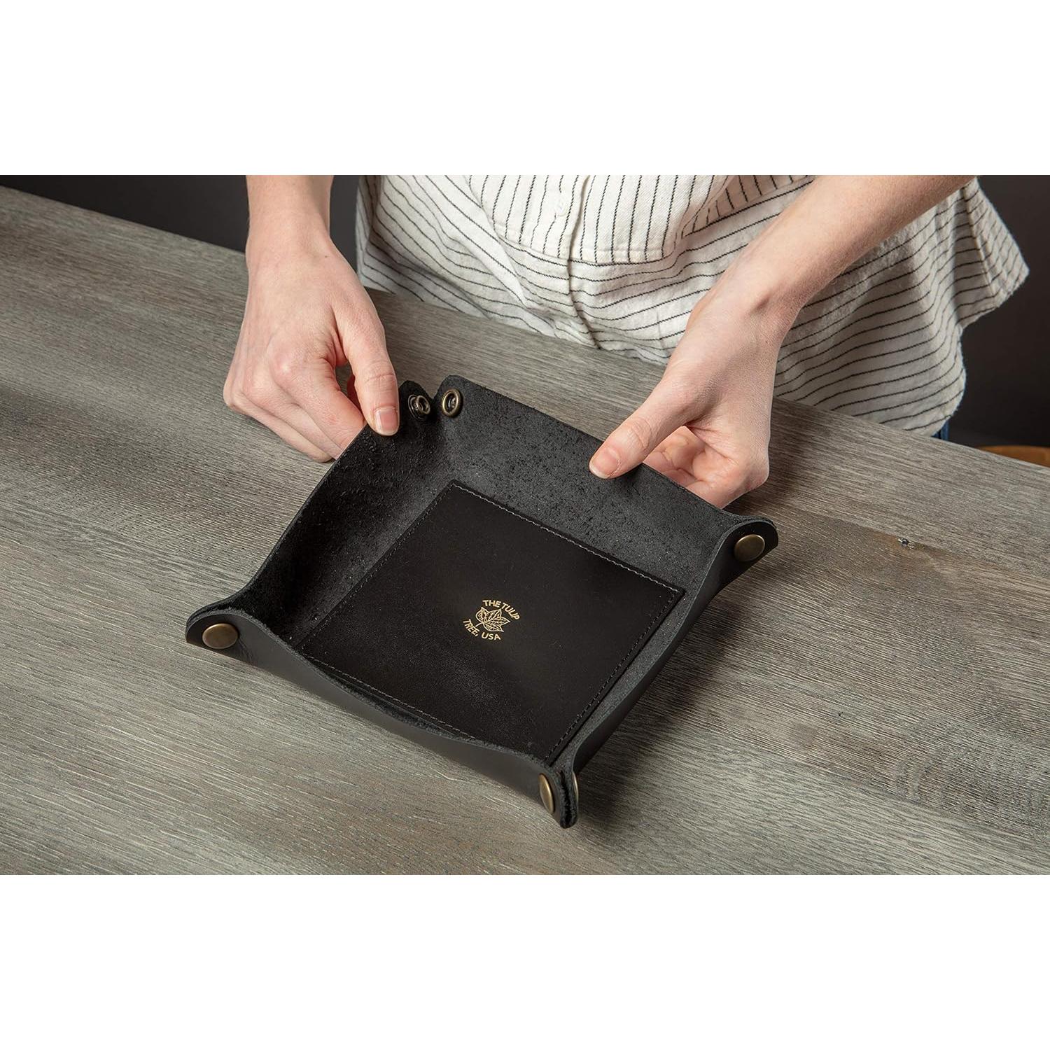 Bandeja de cuero premium THE TULIP TREE - Organizador negro 12.7 cm