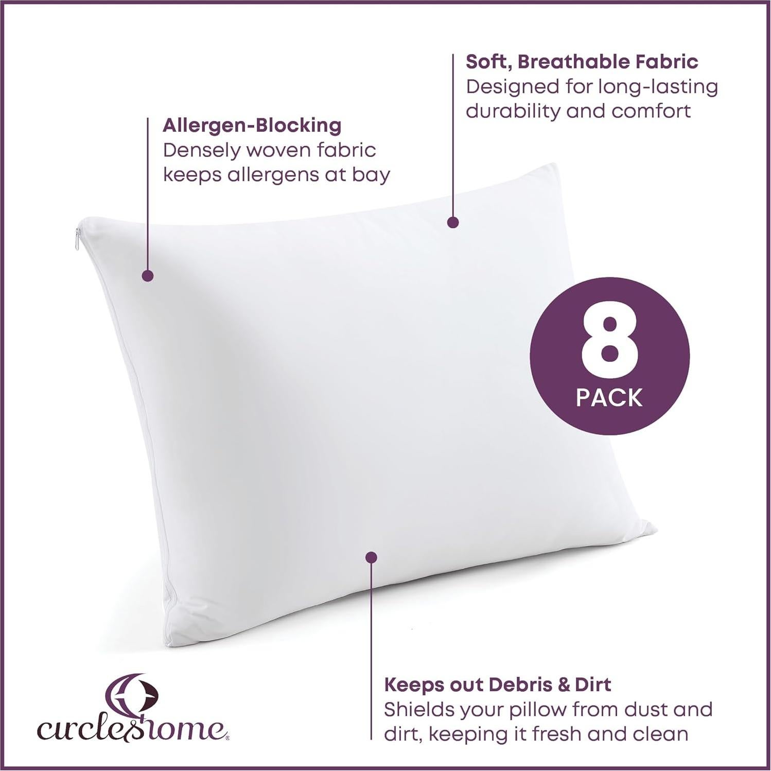 Protectores de Almohada CirclesHome 8 Unidades Algodón Estándar 50.8x66 cm
