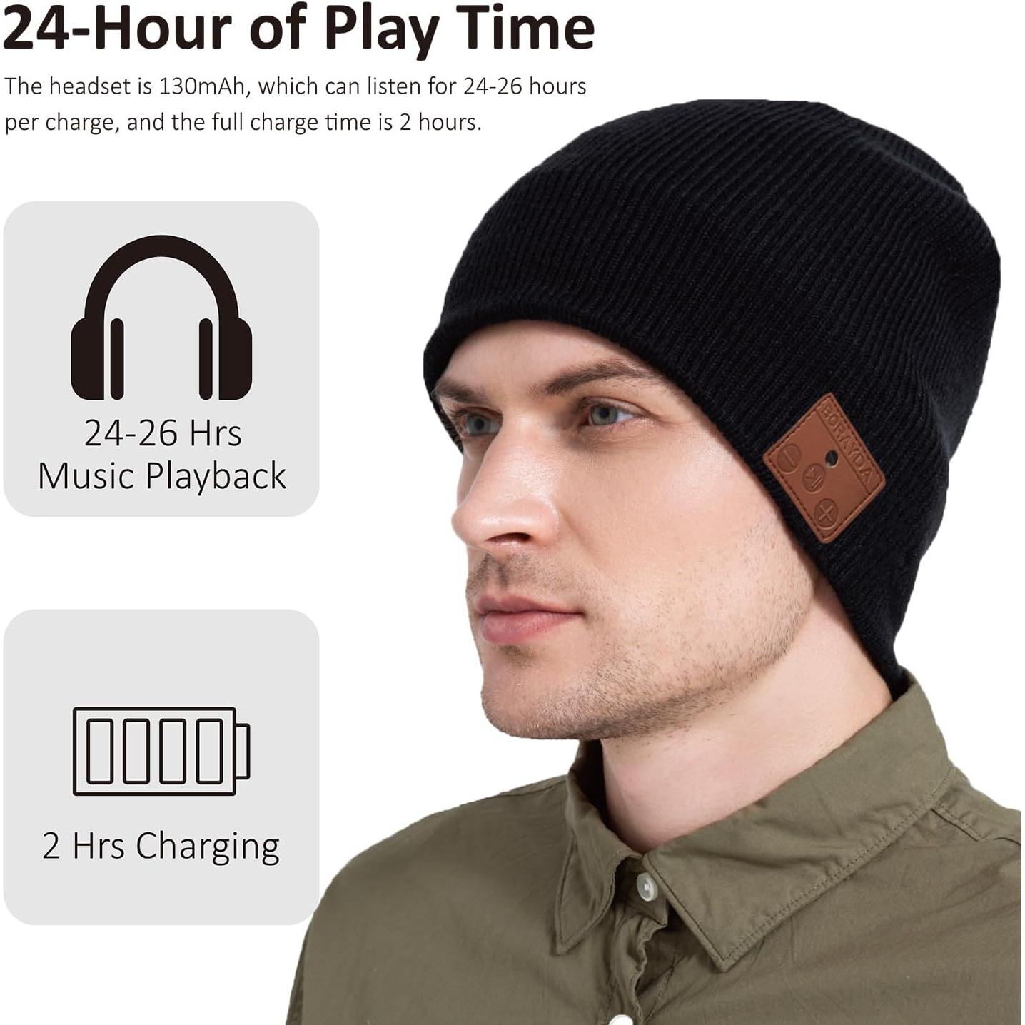 Gorro de lana merino Bluetooth BORAYDA negro 24h audio