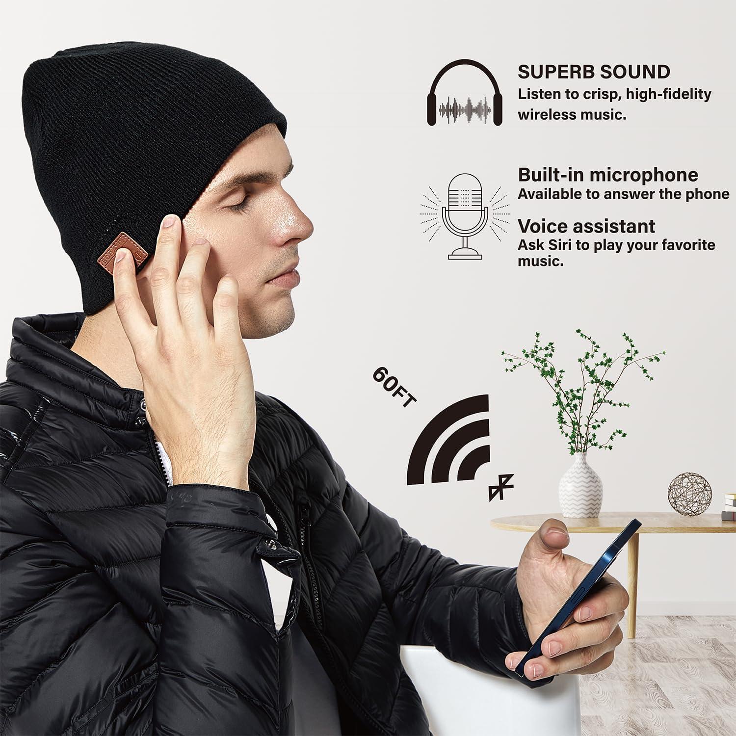 Gorro de lana merino Bluetooth BORAYDA negro 24h audio