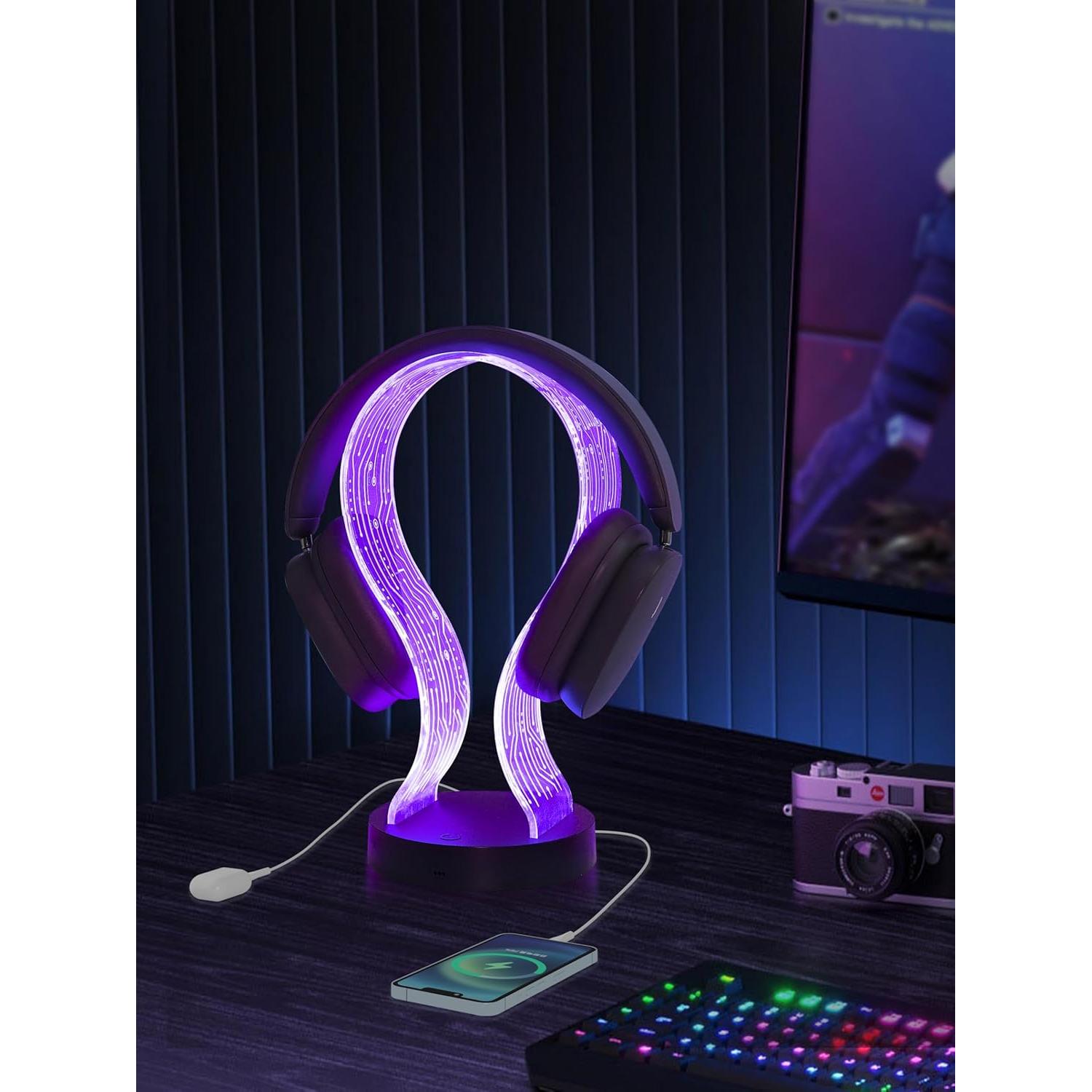 Soporte para Auriculares RGB YuanDian con Carga USB y Tipo-C