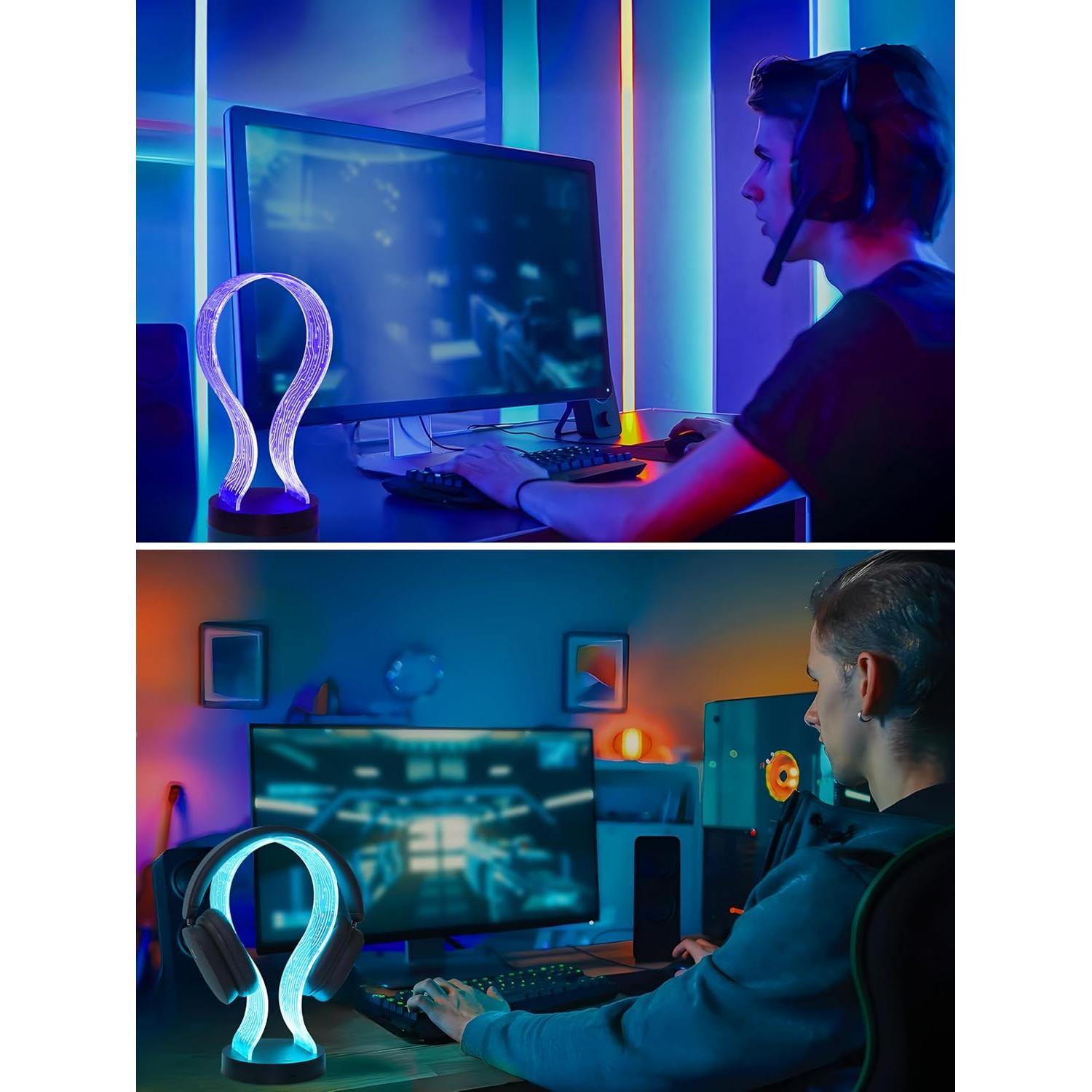 Soporte para Auriculares RGB YuanDian con Carga USB y Tipo-C