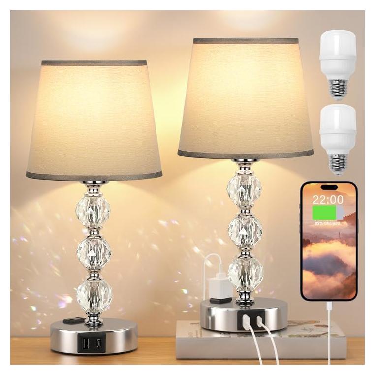 Juego de 2 Lámparas de Mesa Acaxin con USB y Táctil 37cm