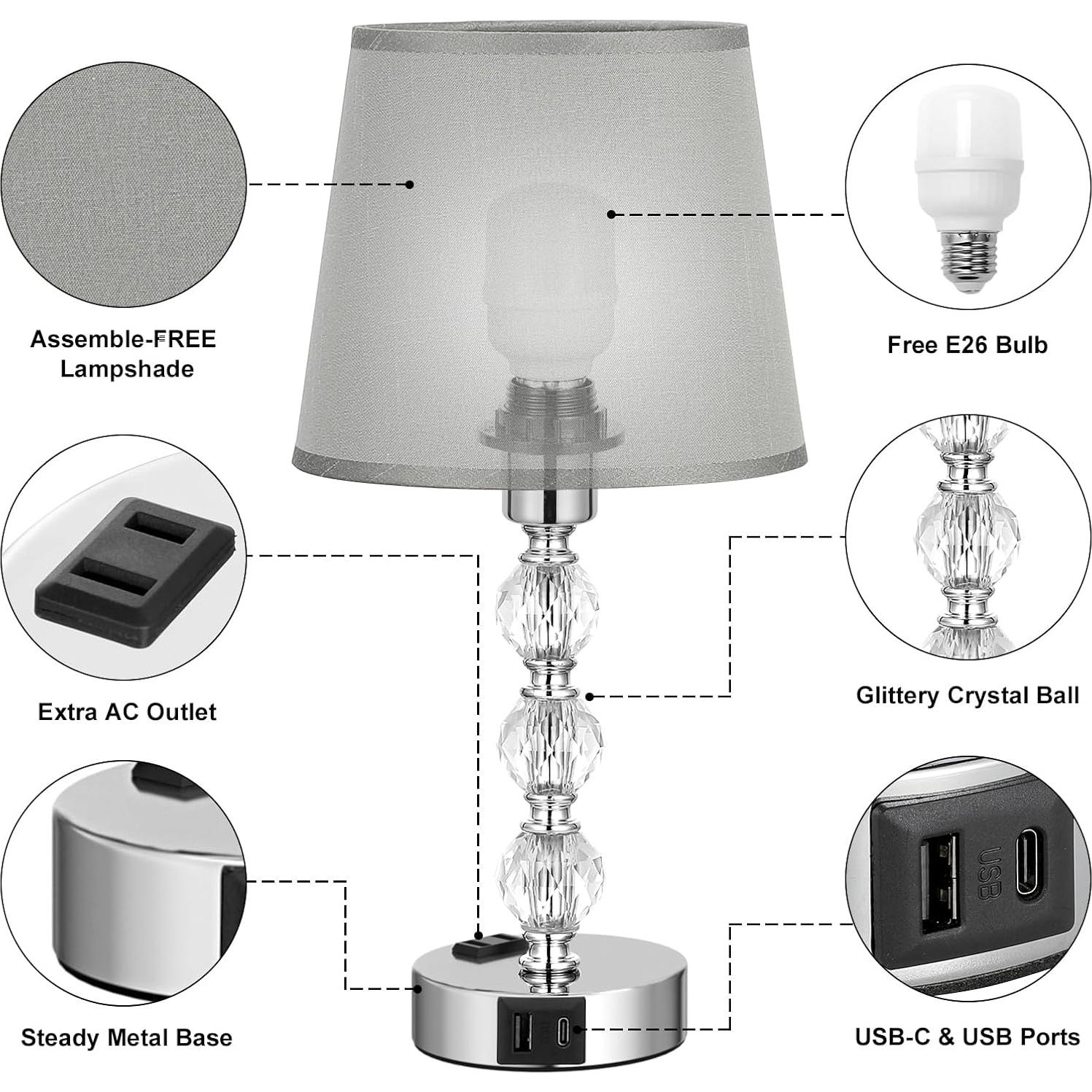 Juego de 2 Lámparas de Mesa Acaxin con USB y Táctil 37cm